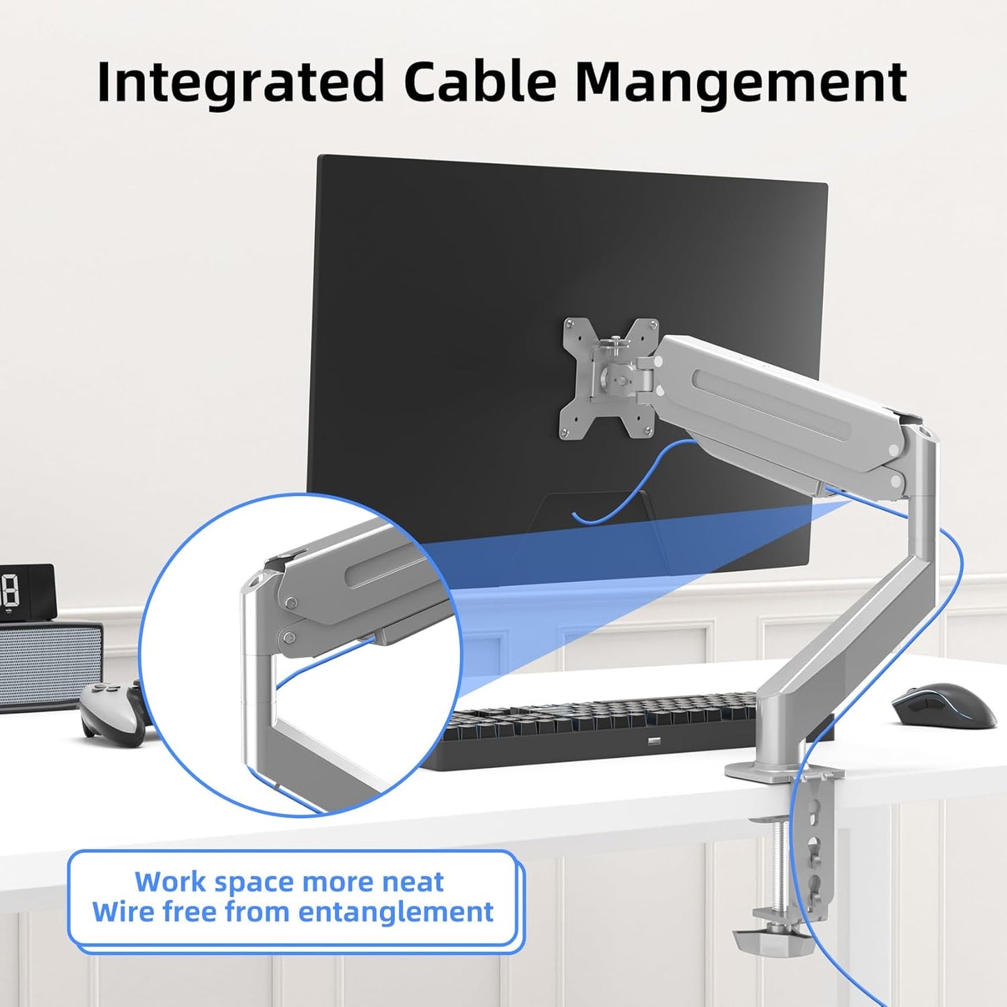 Suptek Single Monitor Mount Adjustable Gas Spring Monitor Arm Desk Mount Stand Fits 17 20 22 23 24 26 27 32 33 inch Monitors,Holds up to 22 lbs,Silver(MD18S)
