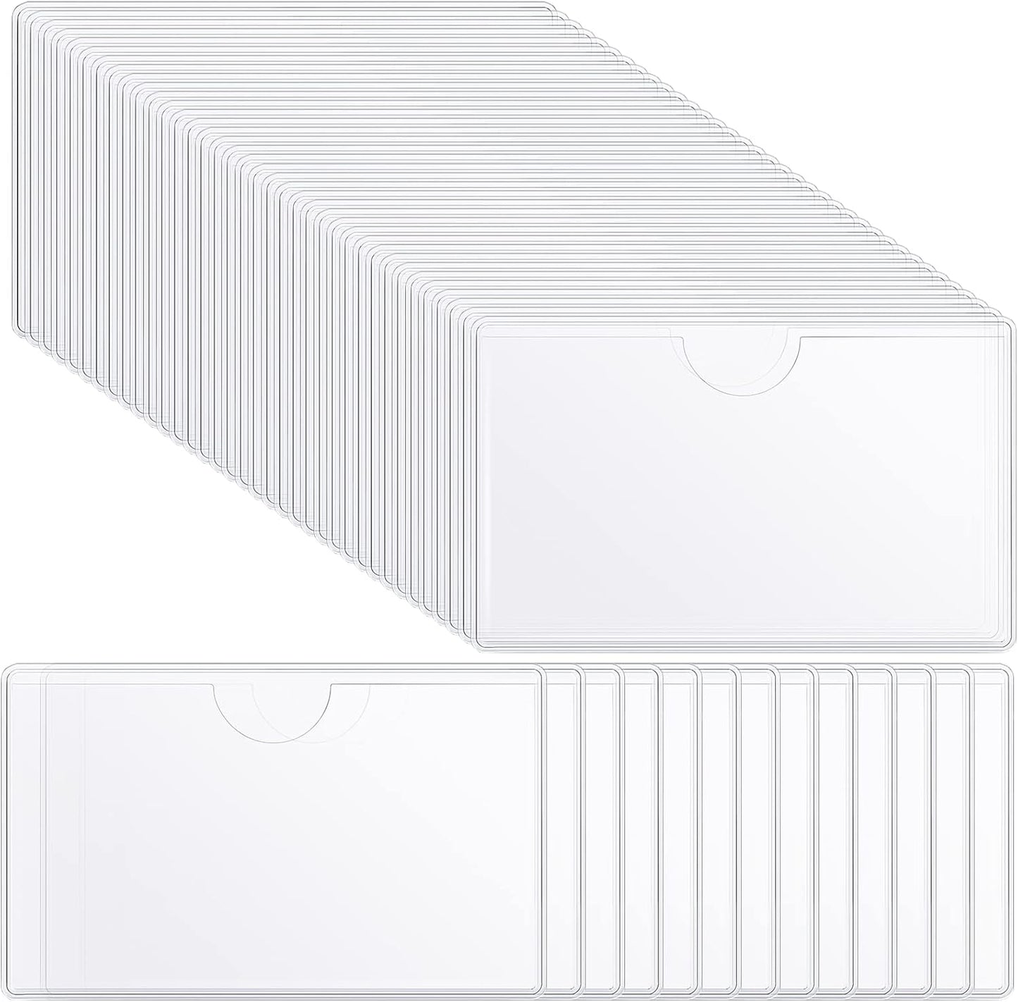 100 Self-adhesive Index Card Pockets Label Pockets sleeves with Top Open for Business Cards, Clear Plastic Sticky Labels Holders for Storage Bins Library Cards, Organizing Totes Shelves (3.7 x 2.28'')