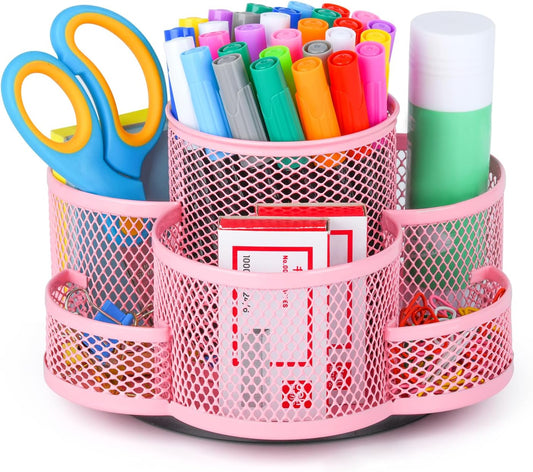 Pink Pen Holder for Desk, Rotating Pencil Holder, Cup Holder for Desk Office, Pen Organizer