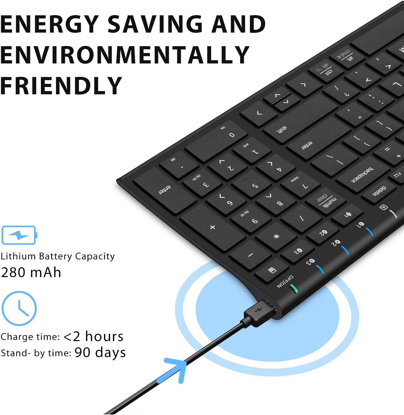 iClever BK10 Bluetooth Keyboard, Universal Bluetooth 5.1 Wireless Keyboard with Number Pad, Ergonomic Design, Multi-Device Compatibility, Stable Connection for Mac, iPad, iPhone, Android, Windows