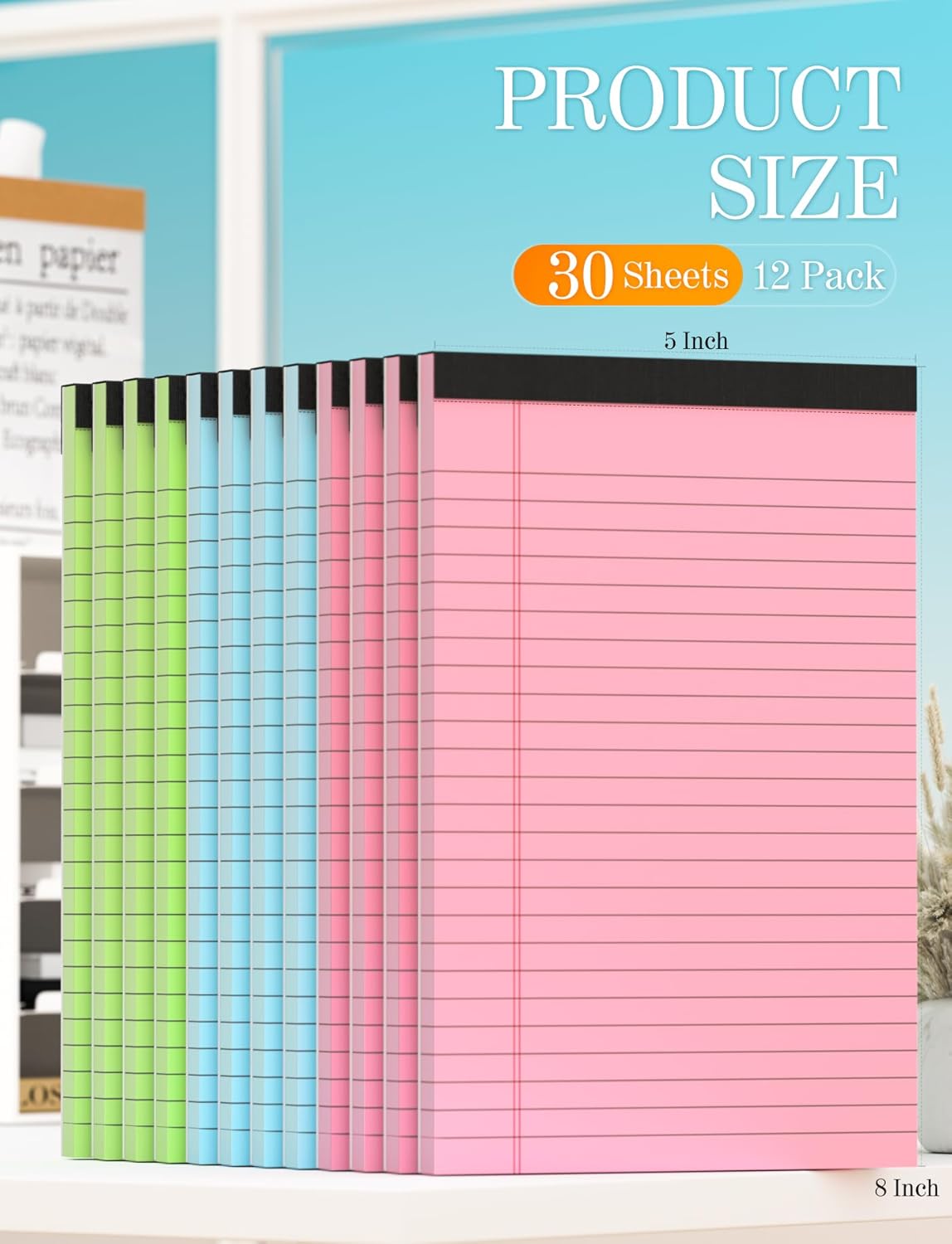 Notepads 5x8 Colored Small Legal Pads, 12 Pack Colored Note Pads 5x8 Notebook Paper, Notepad 5x8 Lined Paper Pads, Small Pads of Paper 5 x 8 Pink Lined Paper 5 x 8, 30 Sheets/Pad(Blue, Pink, Green)