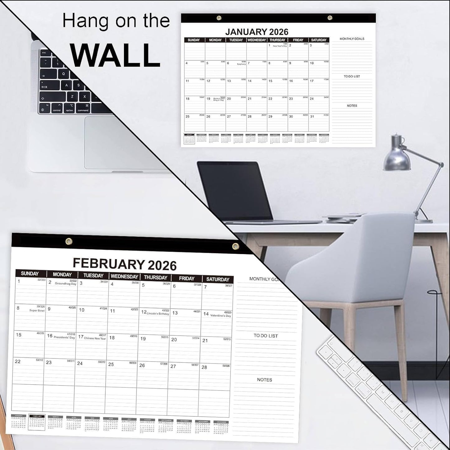 GuassLee Desk Calendar 2025, 2 Packs, 19 Months Calendar 17" × 11.5" Desk Calendar from June. 2025 to December. 2026 with Julian Date, To-do List, Notes, Monthly Goals, for Home School Office