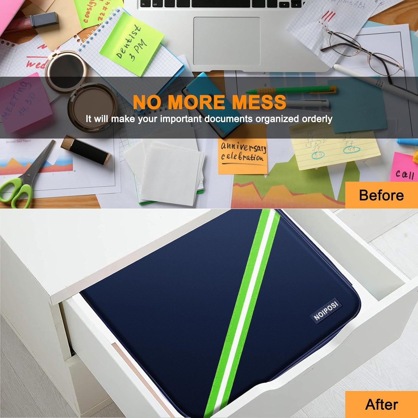 Document Organizer with 5200℉ Heat Insulated, 16.1"x11.4"x4.3" Waterproof and Fireproof Document Box with Lock, Home Strong Fireproof Safe Storage Box for Legal Size Documents and File，Blue