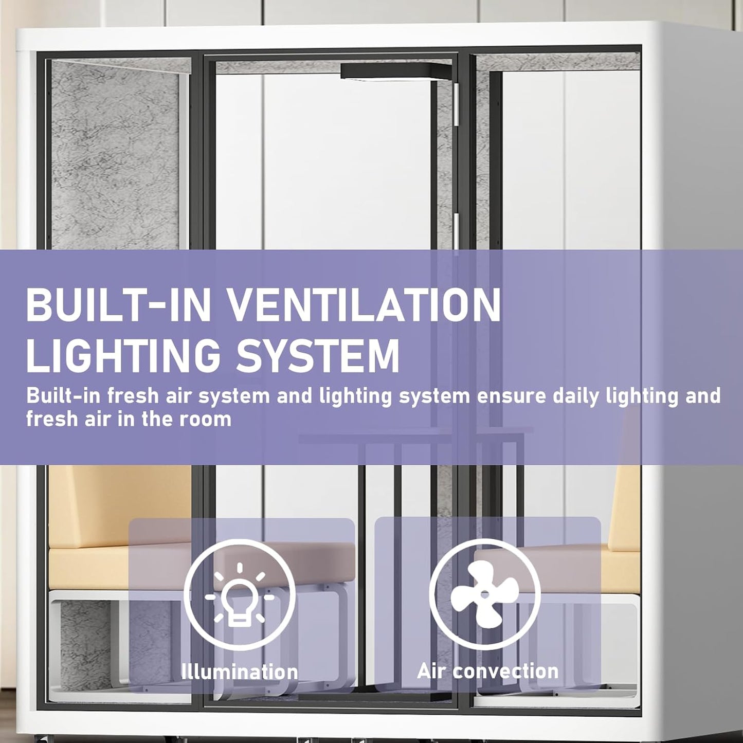 Office Sound Booth with Audio Privacy - Smart Soundproof Booth with White Modern Style,Movable Room with Light,Ventilation,Socket for Small Studio,Live Streaming Room(82.67IN)