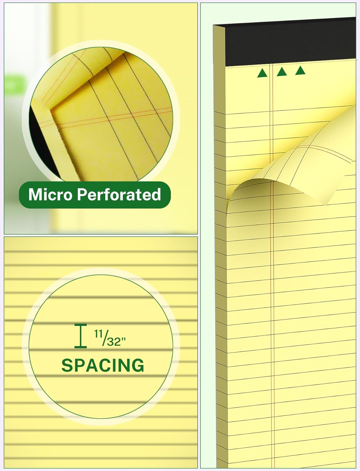Legal Pads 8.5 x 14, Wide Ruled Legal Pad, Yellow Paper 8.5 x 14, 30 Sheets per Notepad, Large Writing Pad for Office Supplies, College, Micro Perforated Lined Writing Pads, 70 GSM 2 Pieces