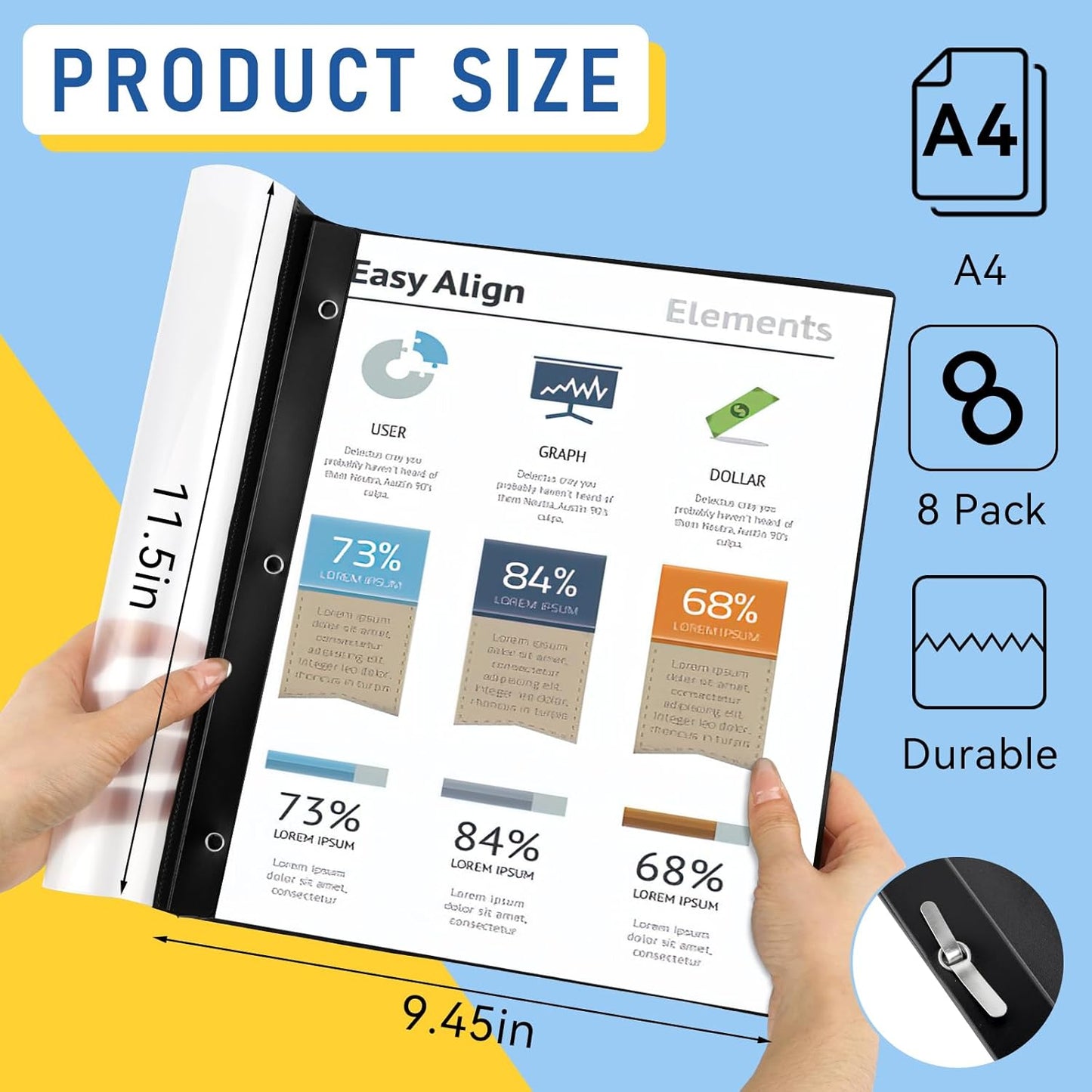 8 Pack Report Covers, COIDEA Report Covers with 3-Prong Fasteners, Presentation Folders for A4 and Letter Size Paper, Clear Front Report Covers Binder Bulk for School Business, 100 Sheet Capacity