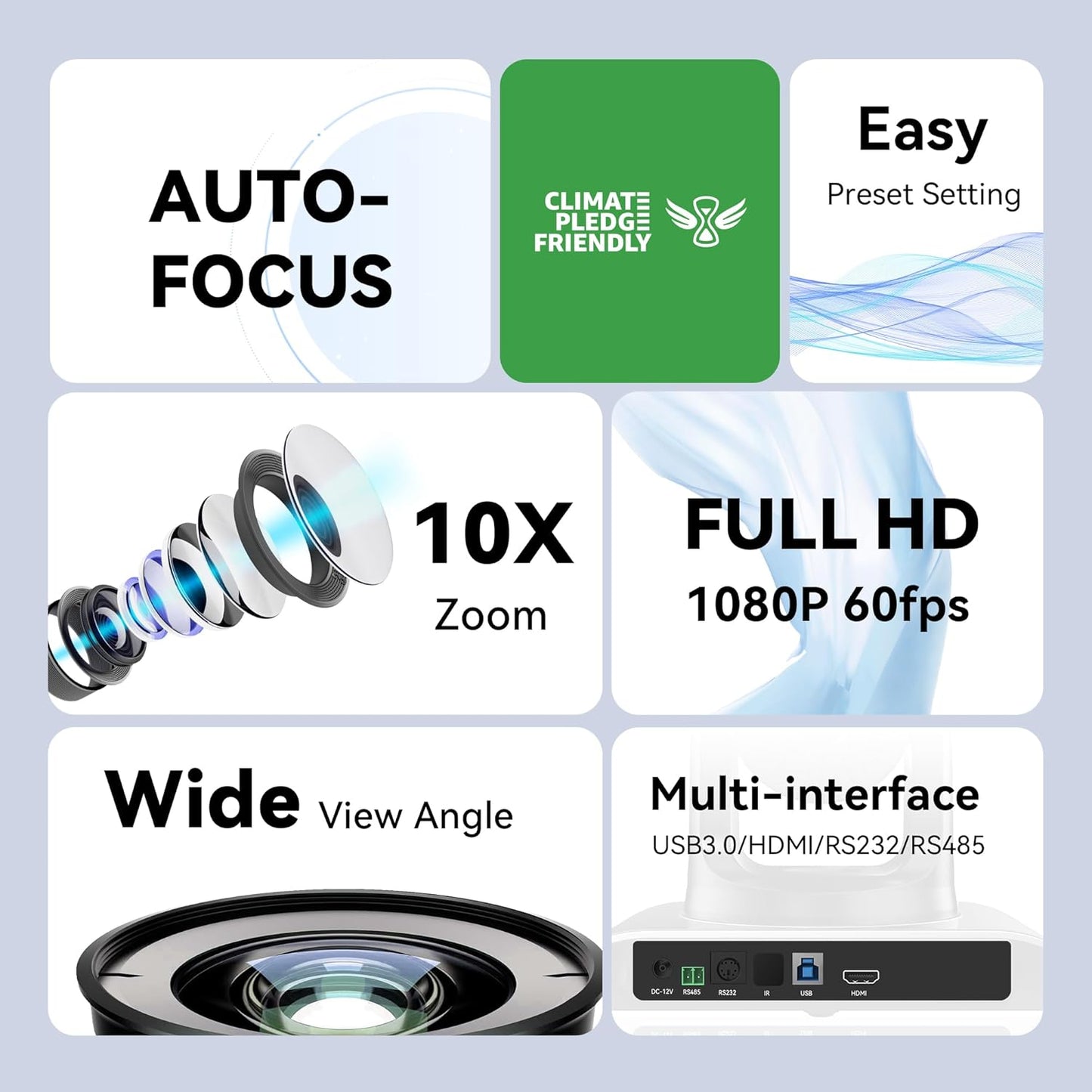 Tenveo PTZ Conference Room Camera 10X Optical Zoom USB3.0/HDMI/RS232 Wide Angle FHD 1080P 60FPS for Video Conferencing Business Meeting Live Streaming Church Services Worship Zoom Teams OBS