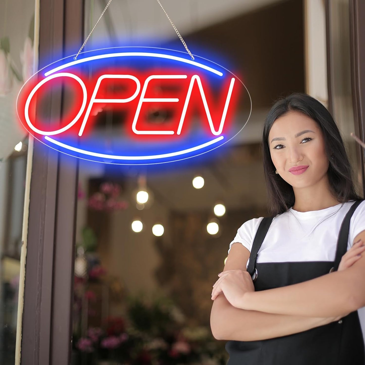 22" X 11" Led Neon Open Signs for Business, Large Open Signs, Plug In Electric Light Up with ON/OFF Switch, Ultra Bright Open Sign for Bar Salon Coffee Stores Club Hotel (Oval)