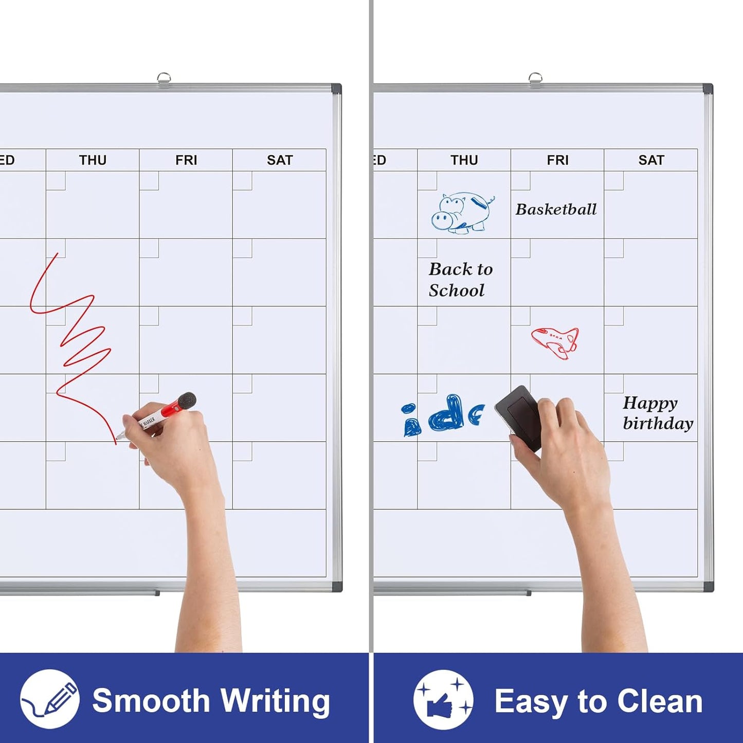 Comix Magnetic Dry Erase Calendar Whiteboard, 48 x 36 Inches Monthly Calendar Dry Erase Board for Wall, Aluminum Frame Planner White Board