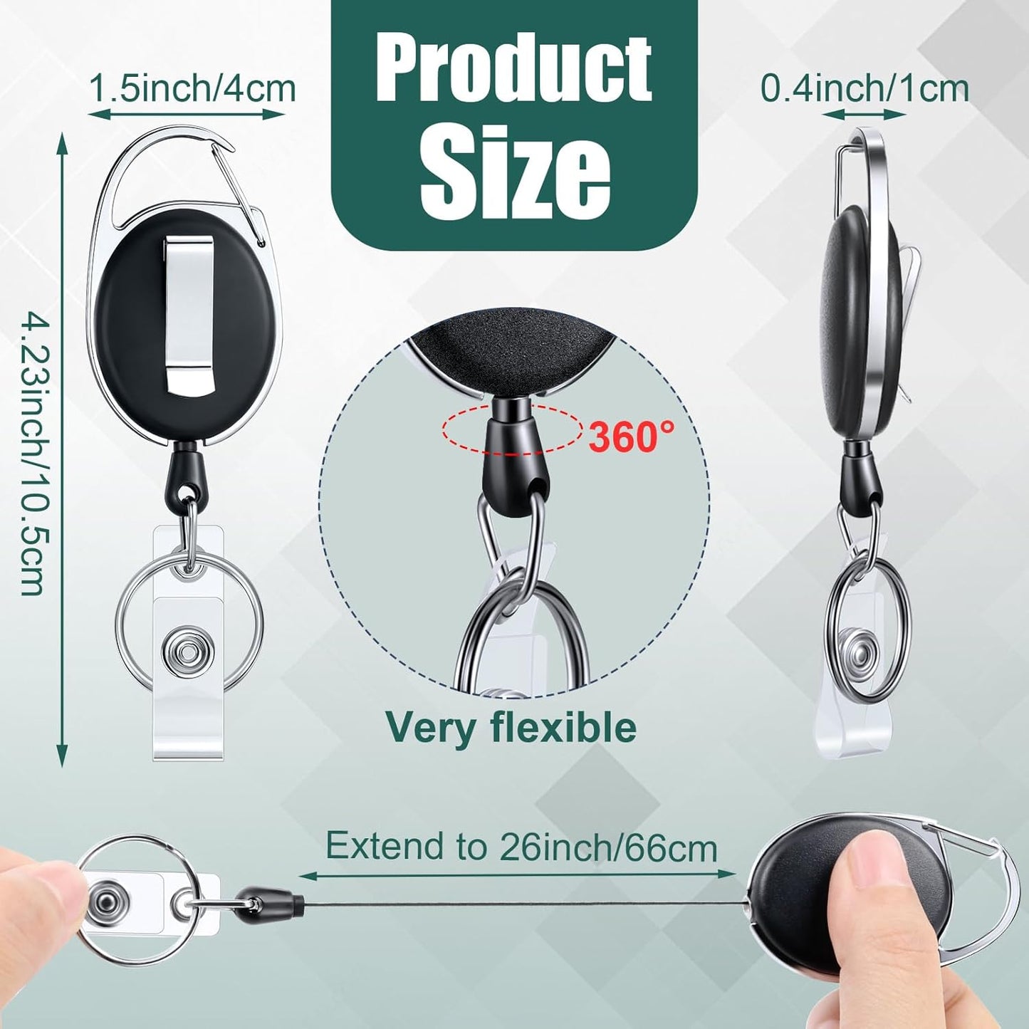 Honoson 10 Pcs Heavy Duty Retractable Badge Reels Batch ID Badge Holder Retractable Clip Bulk Key Holder with Ring for Office Worker Employee, Doctor Nurse Gifts (Black)