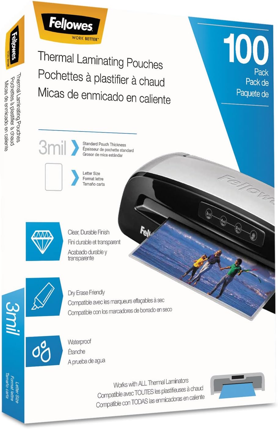 Fellowes Thermal Laminating Pouches/Sheets, Letter Size 9 x 11.5-Inches, 3 mil, 100 Pack (5743301)