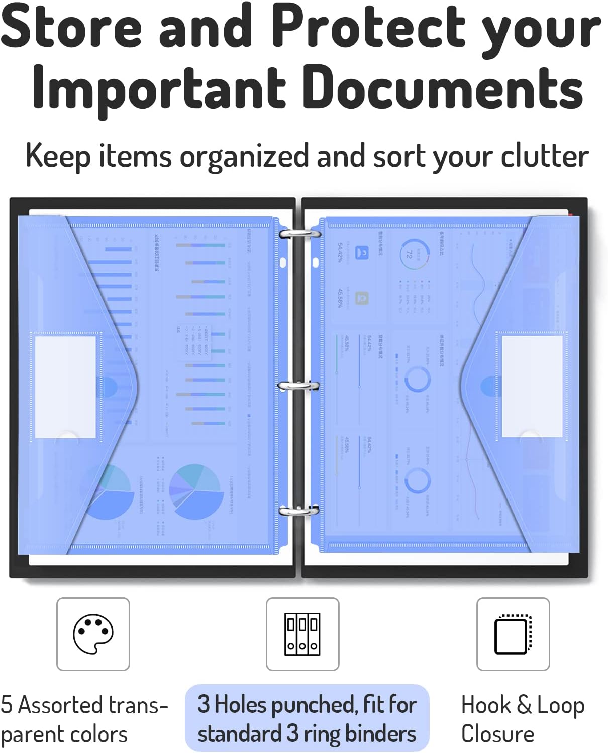 Forvencer Binder Pocket, 10 Pack Super Heavyweight Plastic Folders with Tight Closure, Folders with Pockets Side Loading, Binder Organizer, Binder Dividers with Pockets, Letter Size, Assorted Colors