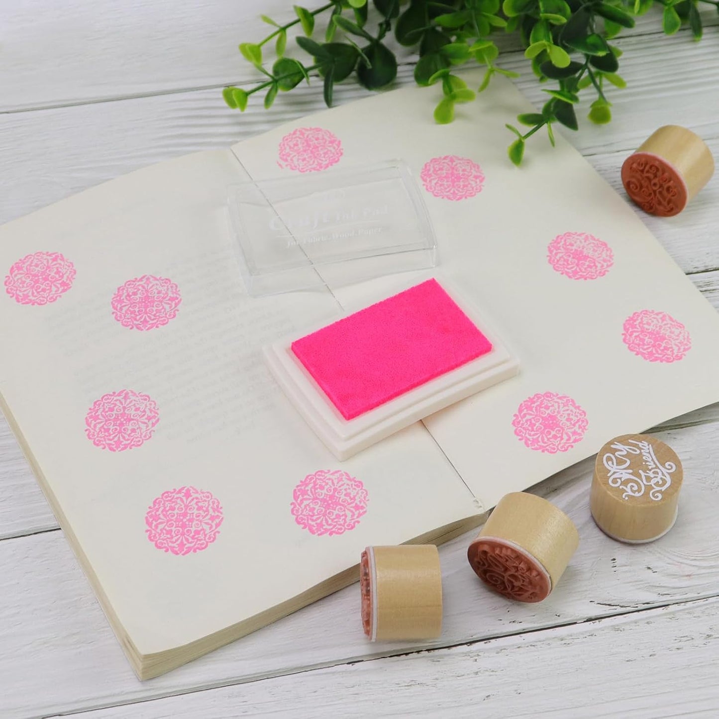 Craft Ink Pad for Rubber Stamps, Paper, Wooden, Fabric, Scrapbooking, Non-Toxic Finger Ink Pads for Kids (Pink)