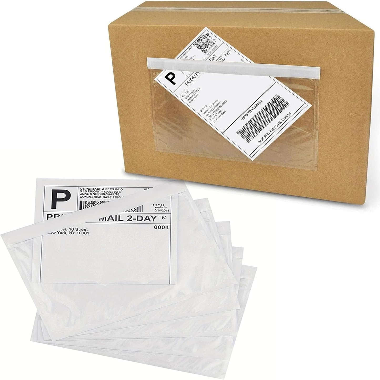 Shipping Labels Sleeves, Packing Slip Envelope Pouches 7.5" x 5.5" Packing List Mailing Envelopes with Clear Self-Adhesive (50 Pack)