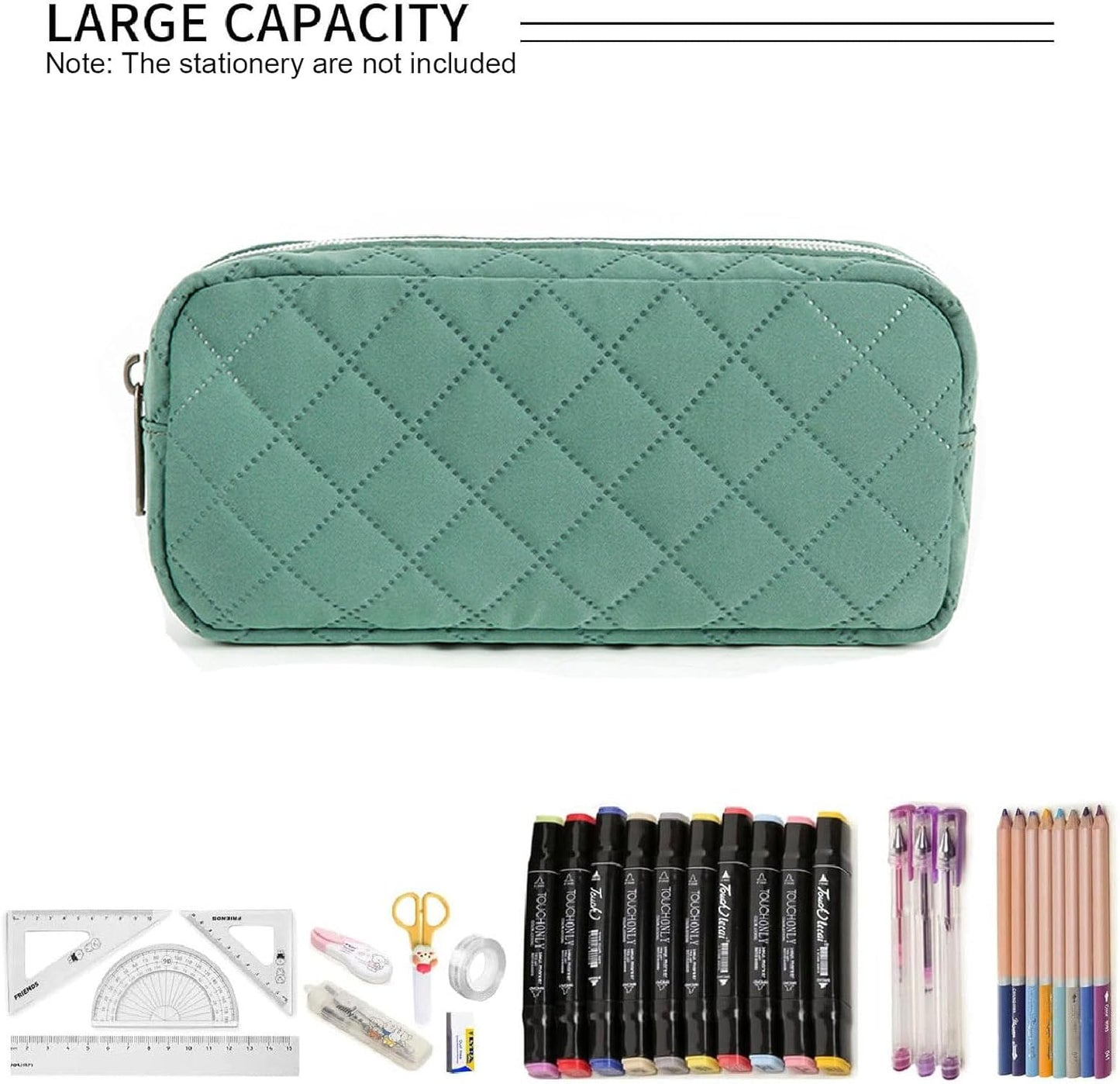 Della Gao Small Pencil Case Large Capacity Pencil Pouch Marker Pen Bag Coin Pouch Office Stationery Organizer (DarkGreen-02RH)