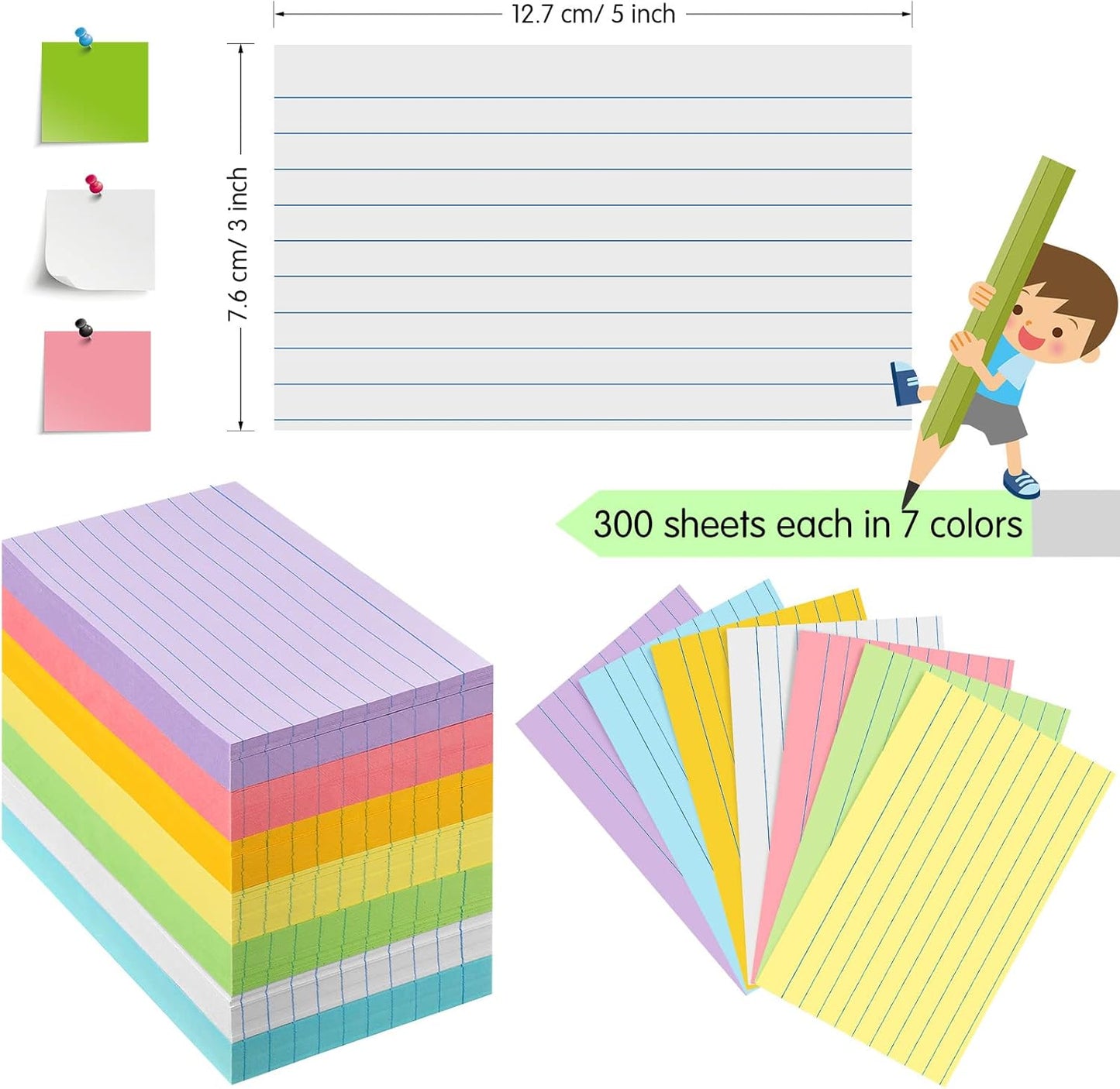 Fainne 2100 Pcs Colored Index Cards Bulk Neon Ruled Note Cards with Lines for Studying Rainbow Pad Index Notecards for Studying School Supply College Office(3 x 5 Inch,Light Color)