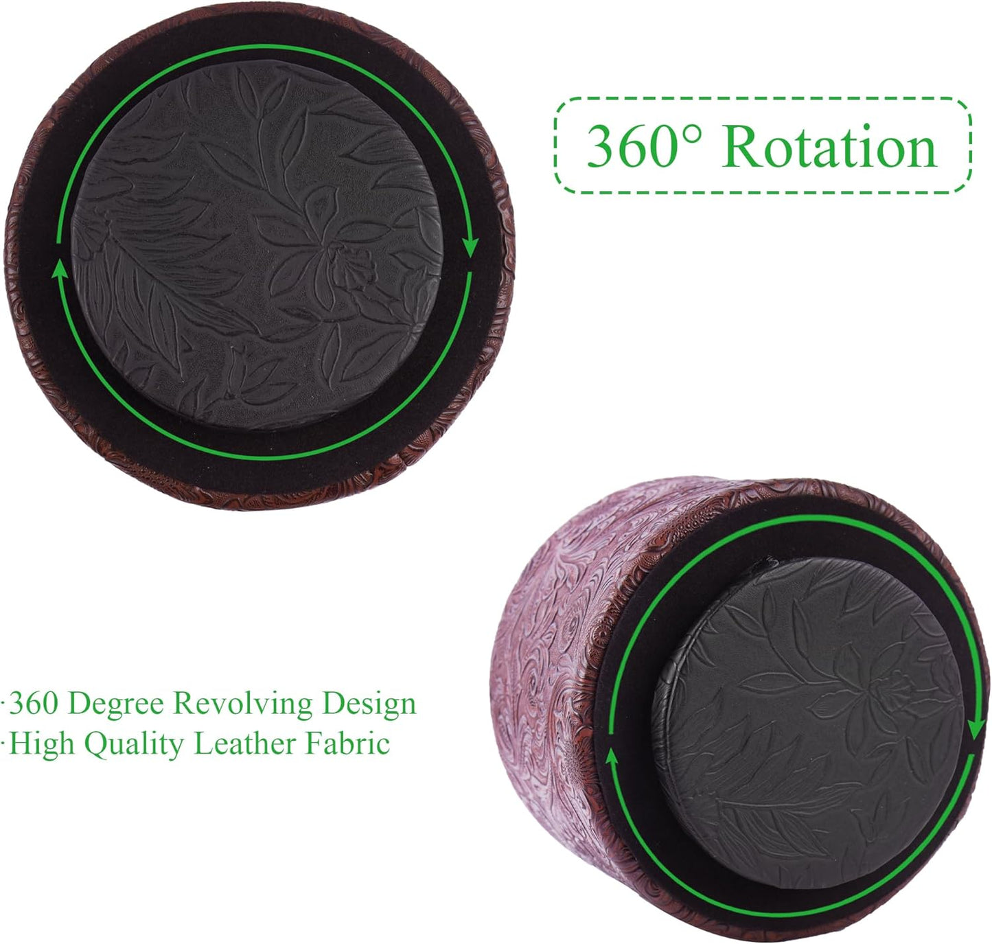 lizimandu Round Leather Art Supply Organizer,Remote Control Holder,360 Degree Spinning,Multi-Functional Pencil Holder,4 Compartments Desktop Stationary Organizer(1-Carved Red)