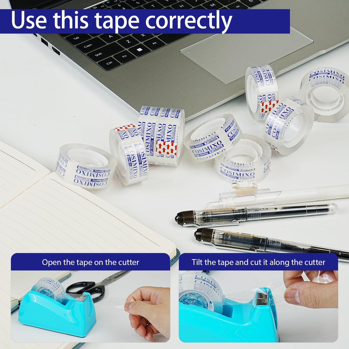 COSIMIXO 96Rolls Crystal Clear Tape Refills for Dispenser, 3/4Inch x 1000 inch,Bulk Transparent Tape,Office Stationery Tape for Home and School