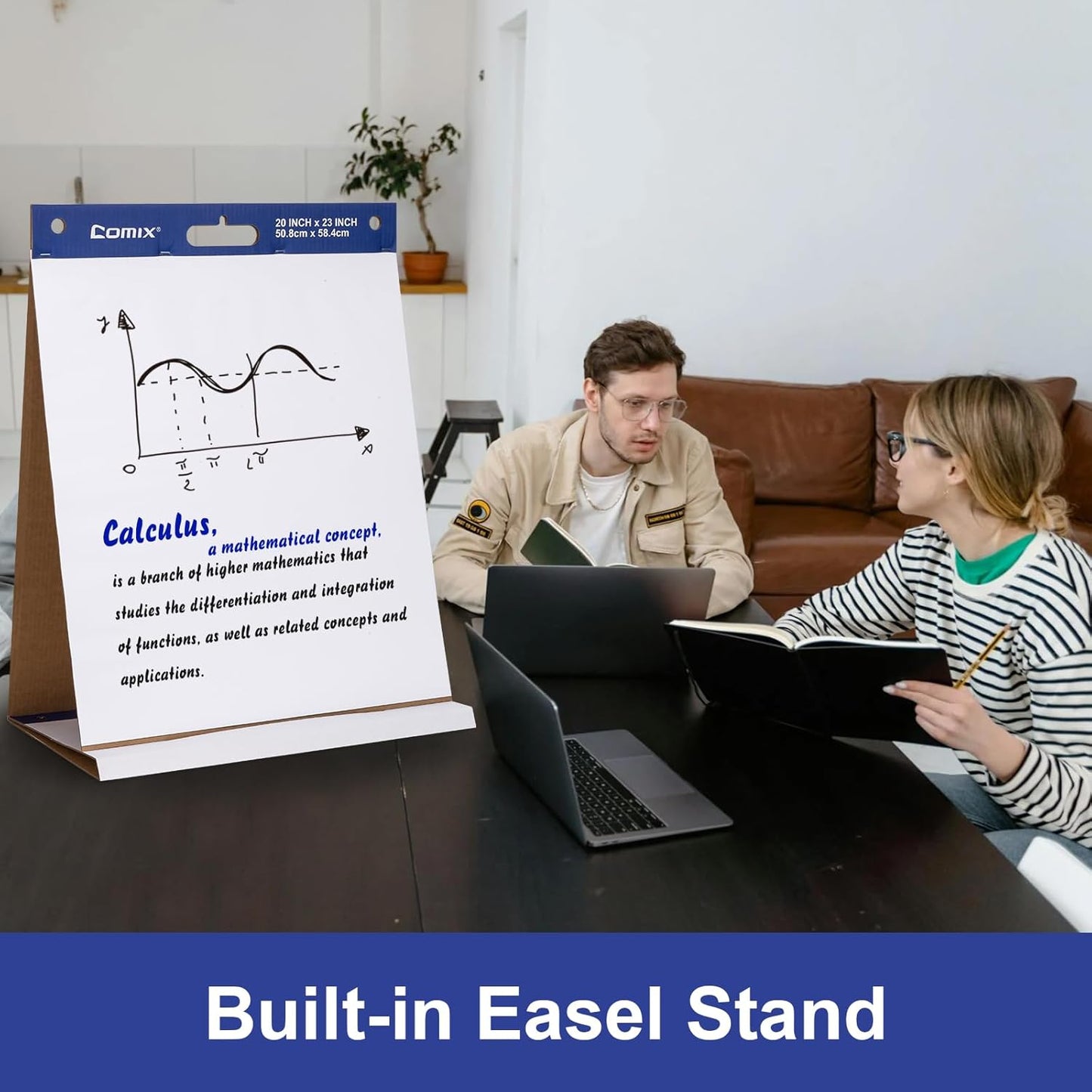 Comix Sticky Portable Tabletop Easel Pads, 20 x 23 Inches Flip Chart Paper for Teachers, Large Self Stick Easel Paper for Office School Supplies, 20 Sheets/Pad, 2 Pads/Pack