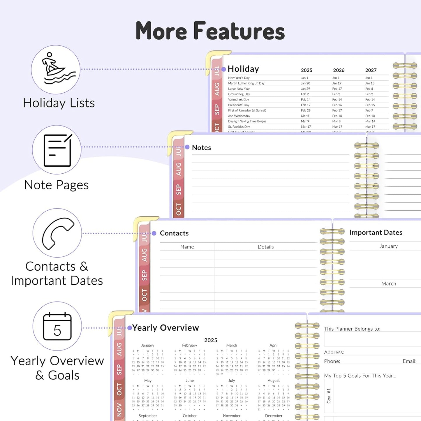 Jul 2025 - Dec 2026 Planner, Forvencer Academic Planner 2025-2026, 18 Month Daily Planner, 6" x 8", Weekly & Monthly Agenda Book, Hardcover Calendar Book, School Supplies for Student Teacher, Purple