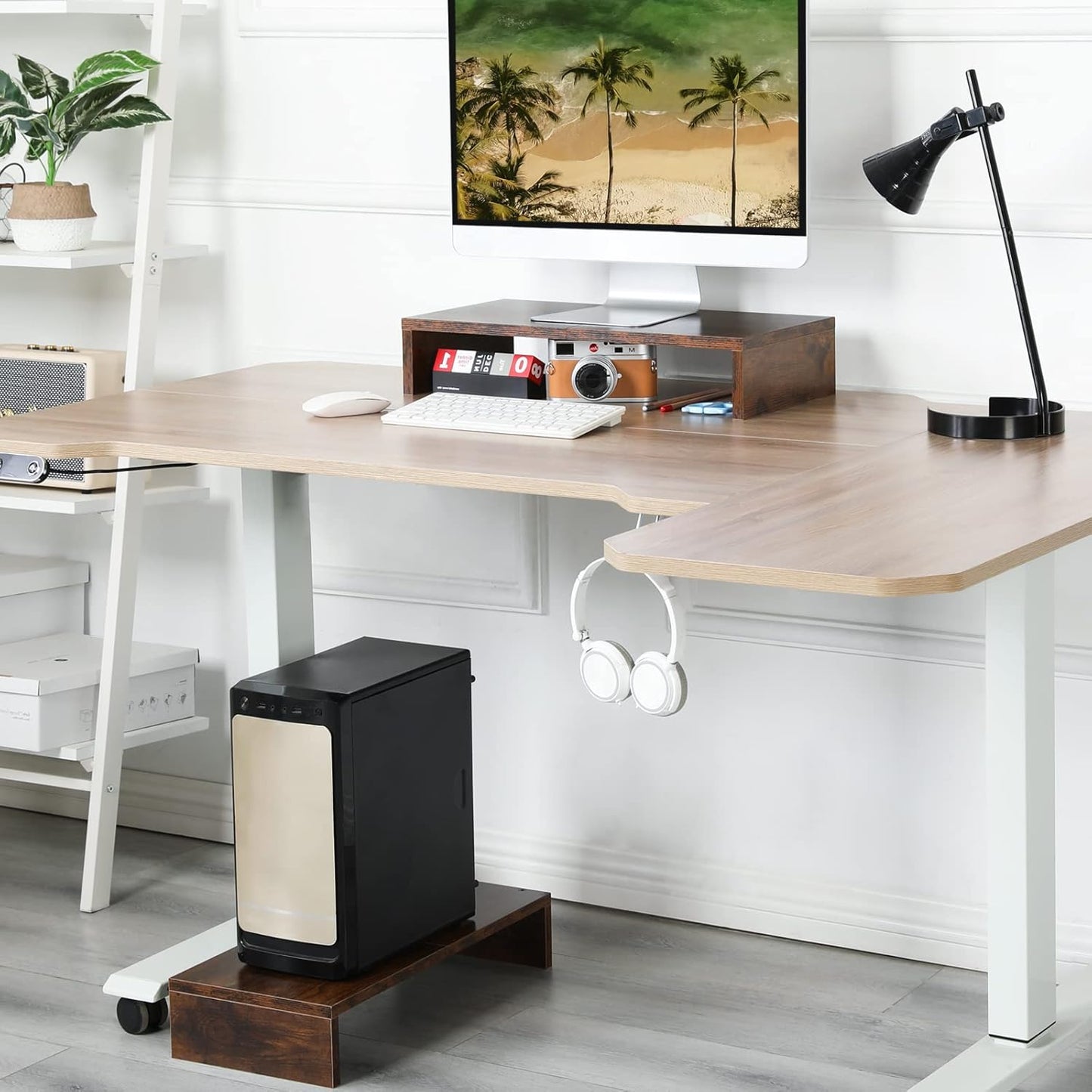 TEAMIX 2 Pack Monitor Stand Riser-20 inch, Wooden Tabletop Shelf for TV/PC/Laptop/Printer, Rustic Brown Monitor Riser with Storage, Computer Stand Ergonomic Design