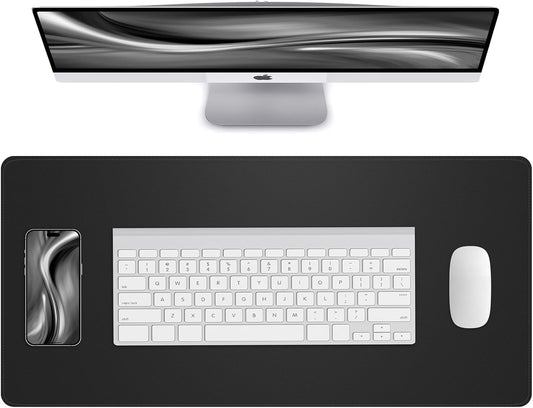 Desk Pad Mat 23.6"x13.7" - Waterproof Mouse Pad & Desk Protector, Non-Slip PU Leather for Gaming Keyboard/Mouse, Stitched Edge XL Office Desk Pad with Ergonomic Support(Black)