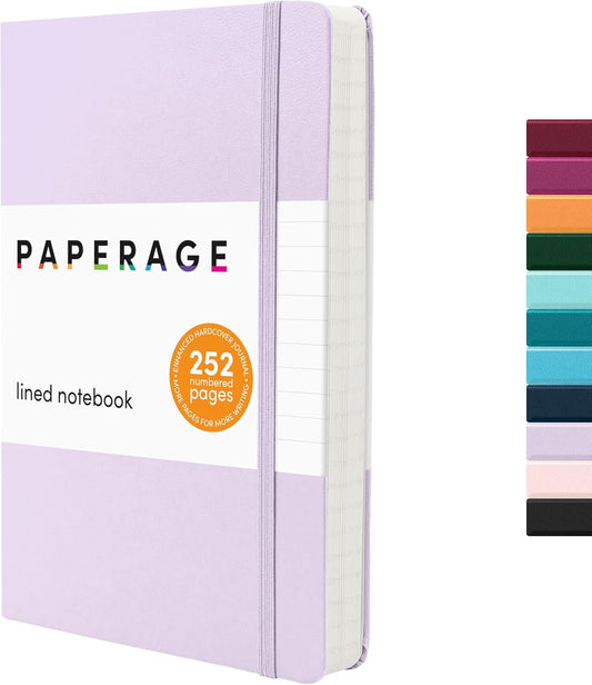 PAPERAGE Lined Journal Notebook, (Lavender), 252 Pages, Medium 5.6 in x 8 in - 100 GSM Thick Paper – Hardcover Journaling Notebook for Work, School & Note Taking