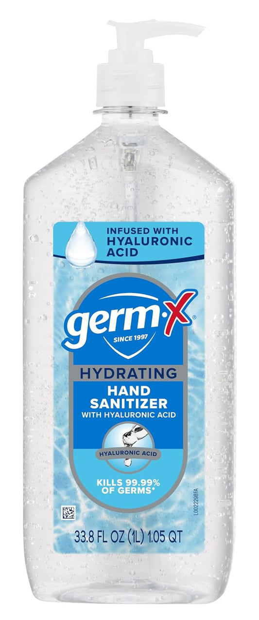 Germ-X Hand Sanitizer, Hydrating with Hyaluronic Acid, 1L Bulk Pack, Instant & No Rinse Formula, Sanitizing Liquid Gel for All Skin Types, Formulated without Parabens, Phthalates & Dyes