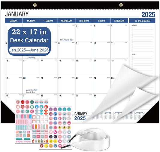 Lateefah Large Desk Calendar 2025-2026, 18 Month Calendar Jan 2025 - Jun 2026, 22" x 17" Desktop Pad Calendar for Office, Home