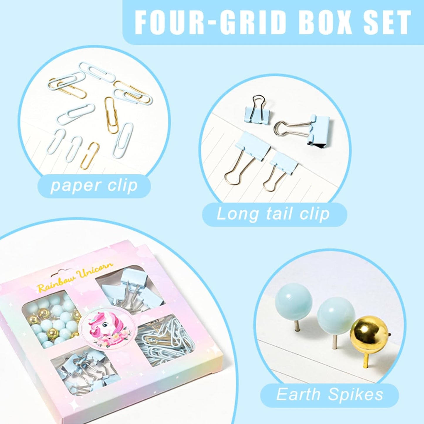 Desk Accessories with Pen Holder, Office Supplies Desk Organizers and Accessories, Tape Dispenser, Stapler, Staple Remover, Staples, Clips Set, Ruler, Scissor, Pen, Tape (Blue)