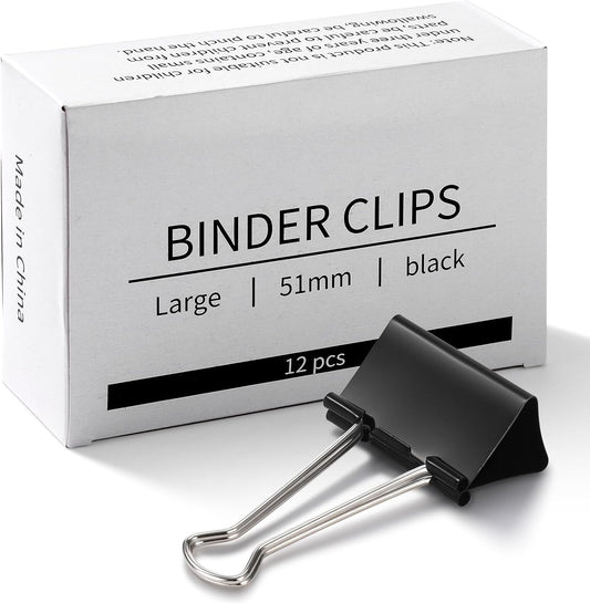 Eclirgan 1.9-Inch Large Binder Clip with Heavy-Duty/Folding/Rust-Resistant,48-Pack Thick Metal Office Clip in 4 Boxes,Black Paper Clamps for School/Outdoor Use/Office/Home