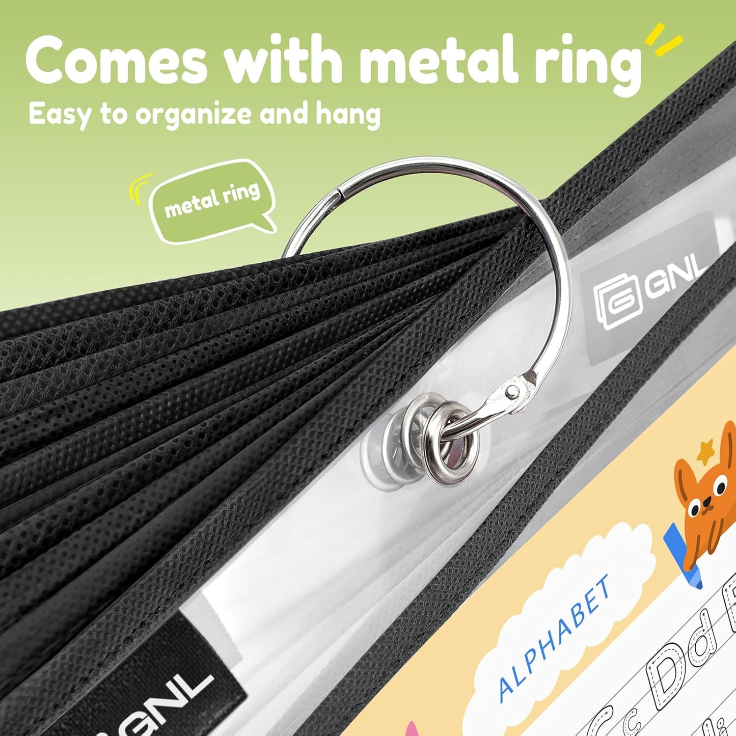 GNL Dry Erase Pocket Sleeves 30 Packs, Reusable Clear Plastic Ticket Holders with Rings, Durable & Easy-to-Erase Sheet Protectors, Black 10x14 Inch for Classroom & School Teacher Supplies