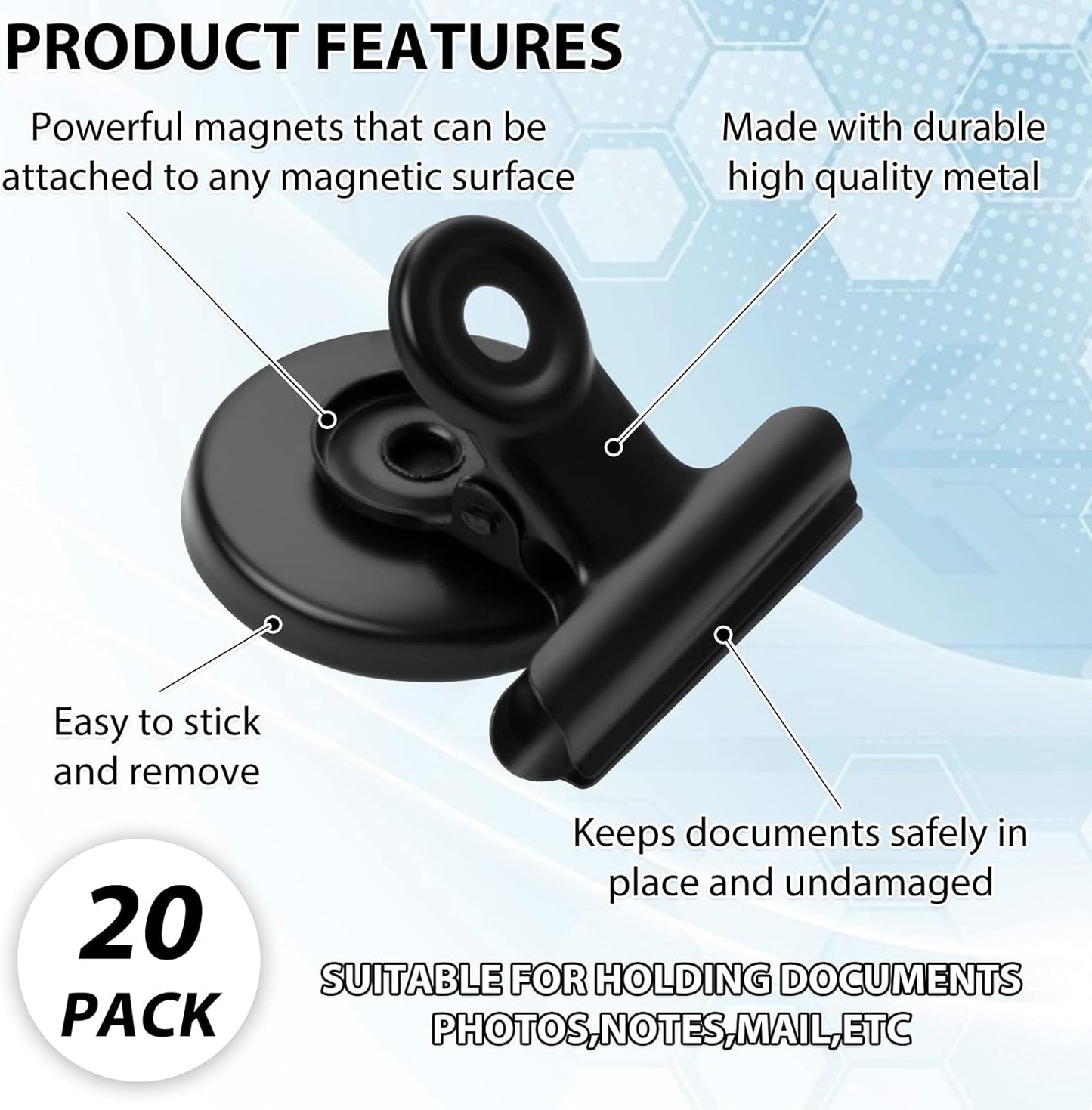 FINDMAG 20 Pack Fridge Magnets Refrigerator Magnet, Heavy Duty Refrigerator Clips, Whiteboard Magnets, Scratch Free Metal Clips for Whiteboard, Fridge, Kitchen, Office