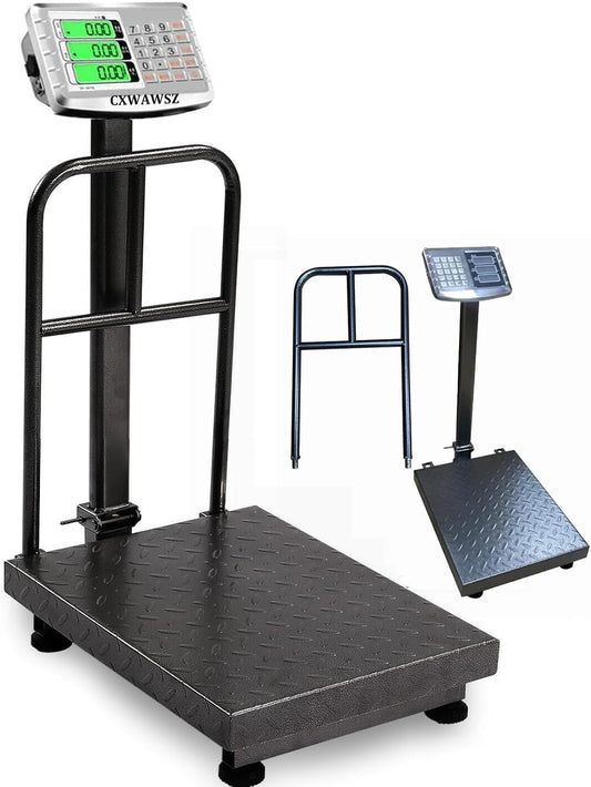 660lb Floor Industrial Platform Scale with Removable Guardrail Digital Scale with Accurate LB/KG High-Definition Displa Foldable for Weighing Luggage Package Shipping Double Sided Display