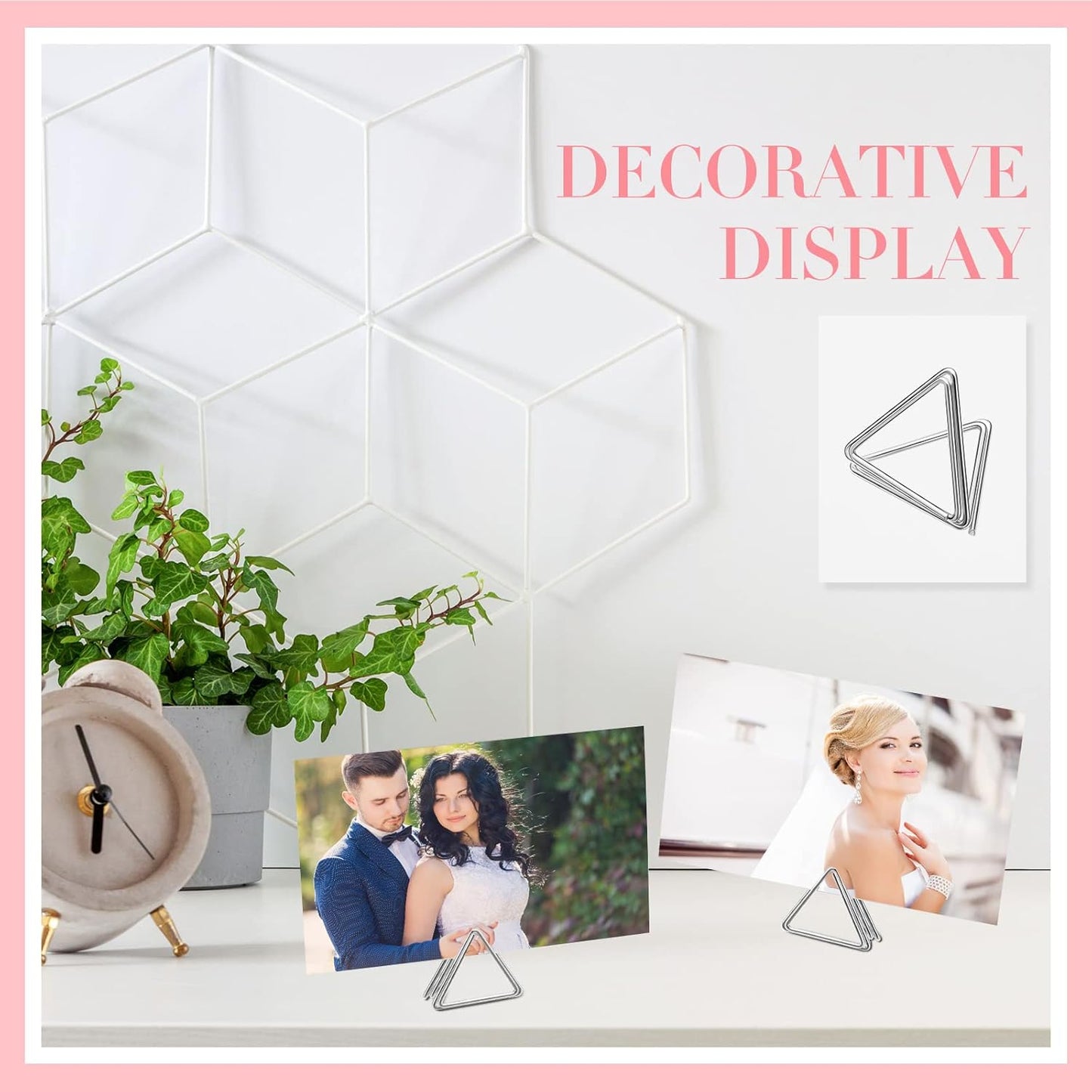 100 Pcs Triangle Shape Table Number Holders - Wedding & Party Mini Name Card Holders - Silver