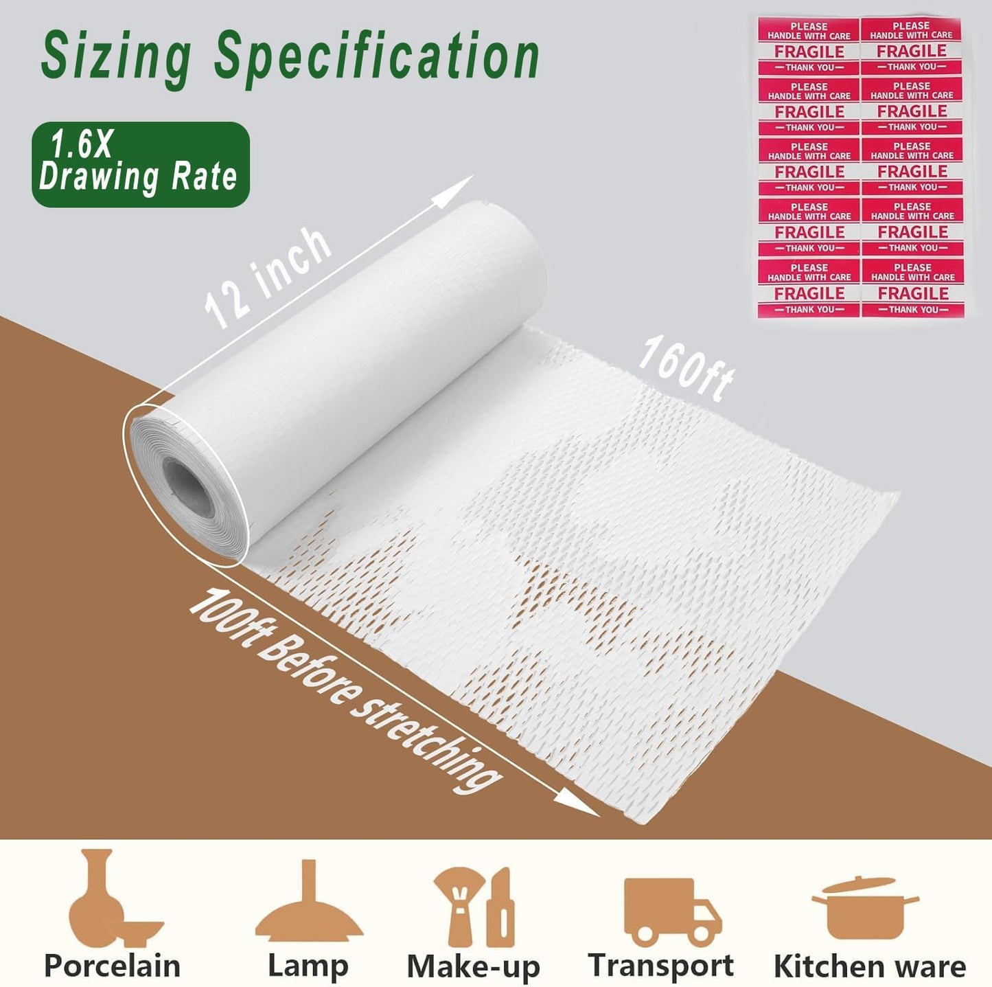 Honeycomb Packing Paper, 12" x 100' Packing Paper Substitute Alternative for Bubble Cushioning Wrap for Moving Shipping Packaging Mailing, Recyclable Moving Supplies Bubble Packing Wrap Roll-White