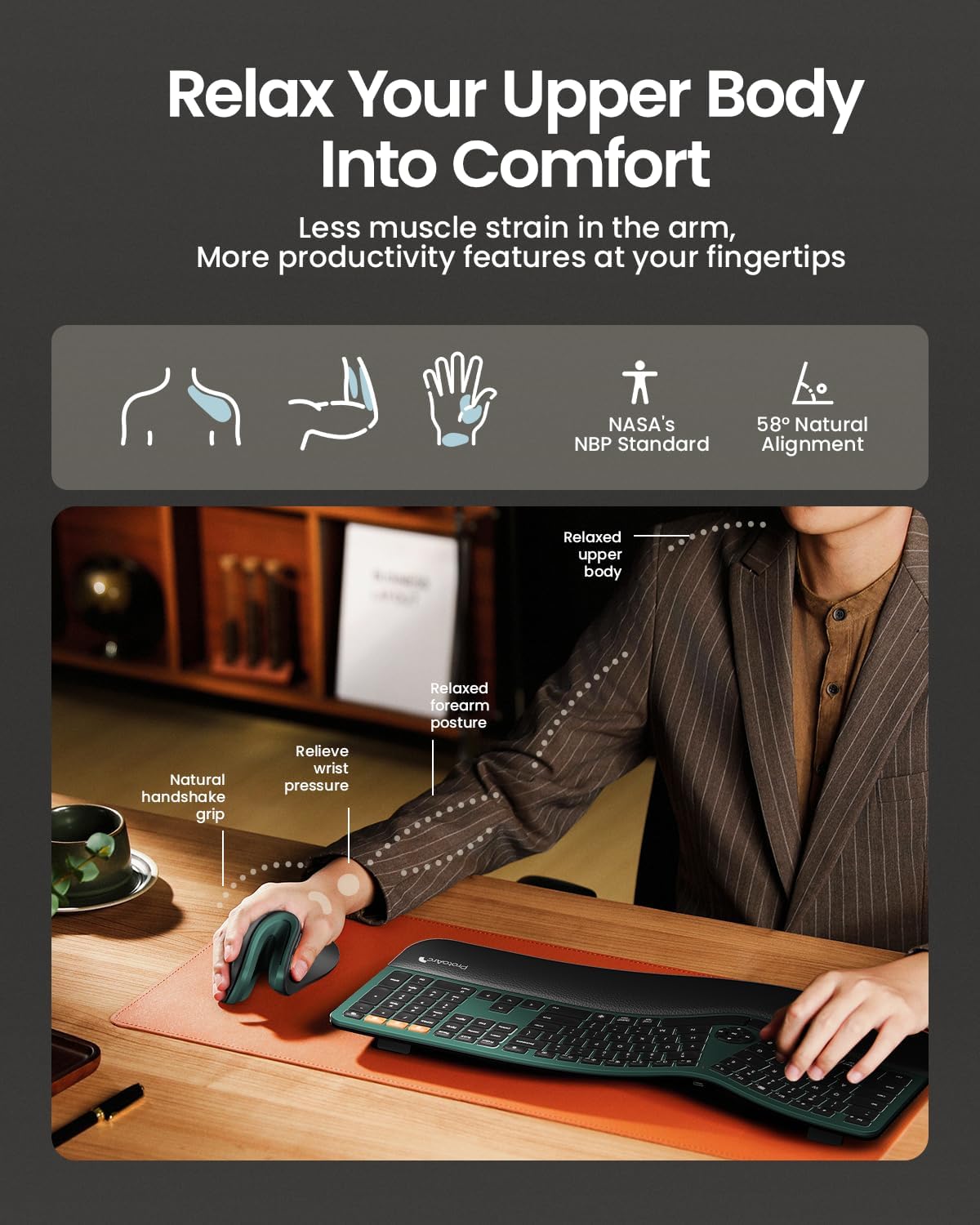 ProtoArc Ergonomic Vertical Mouse, EM11 NL Rechargeable Wireless Mouse Bluetooth, Ergo Mice with 3 Multi-Device for PC/Notebook/Laptop, 2.4GHz Optical Mice for Windows, Mac OS, Green