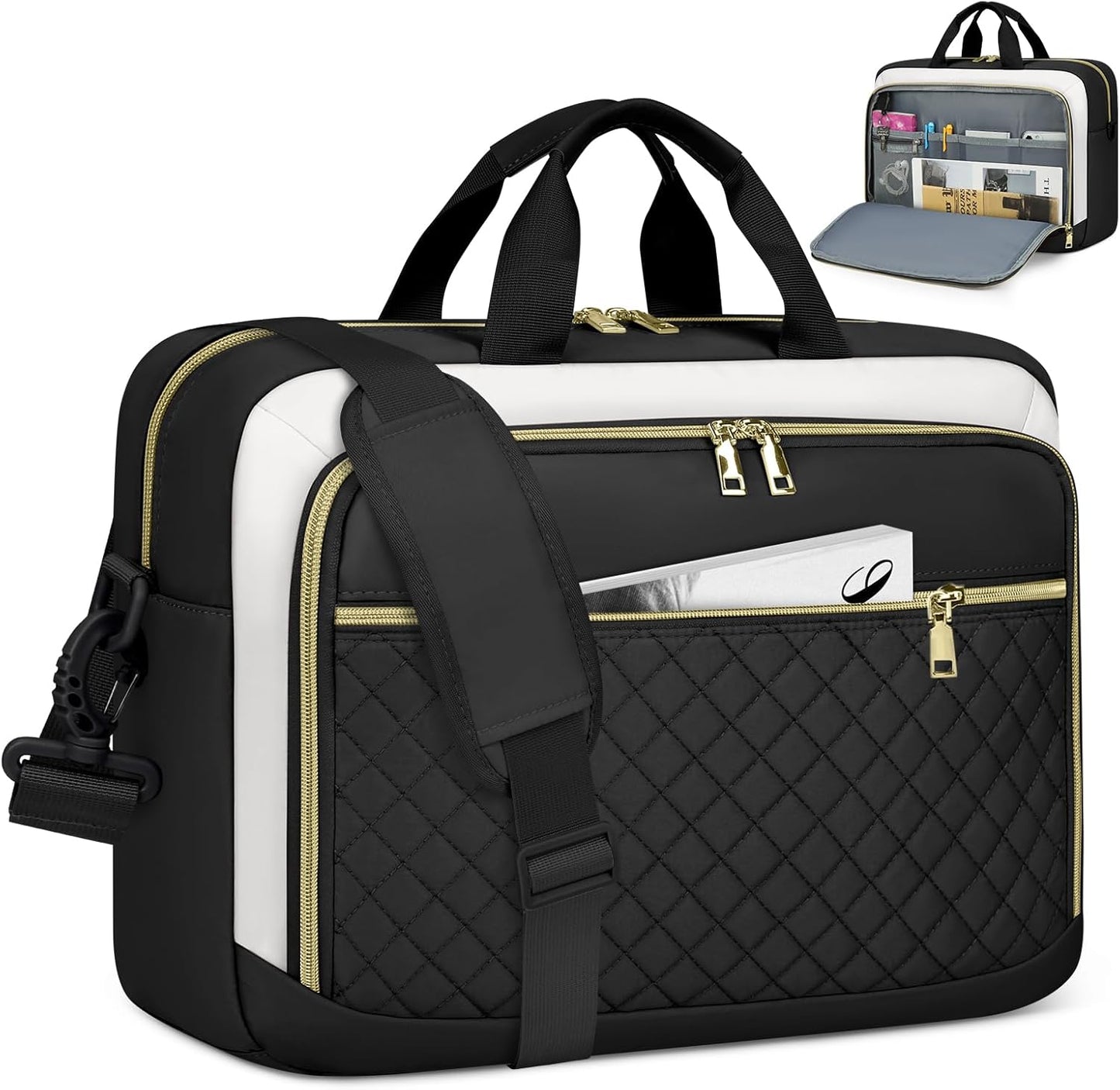 NEWHEY Laptop Bag 17.3 Inch Laptop Briefcase for Women Men Waterproof Shoulder Messenger Bag Large Computer Bag for Business Office Work College, Black&Beige