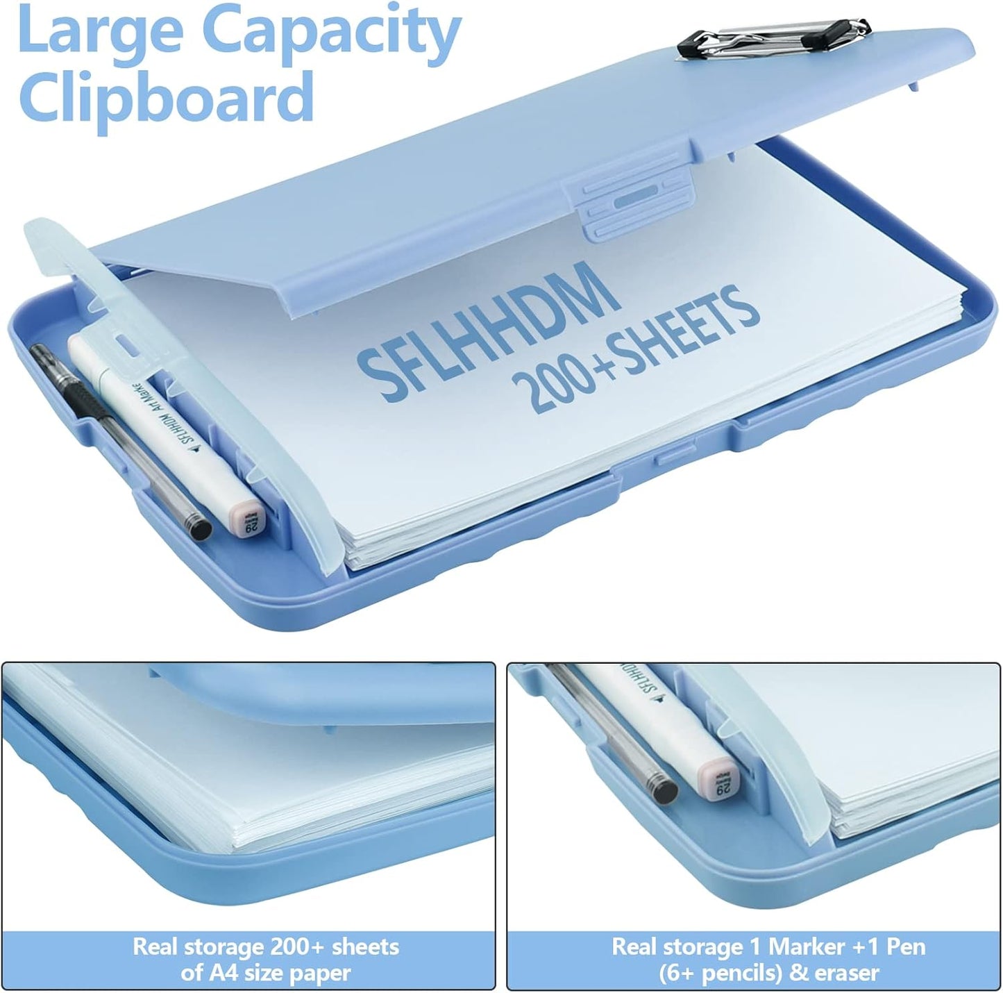 Clipboard with Storage, A4 Binder Nursing Clipboards with Pen Holder, Heavy Duty Storage Clipboard with Low Profile Clip, Clipboards Folder Side-Opening, Smooth Writing Clip Board (Lake Blue)