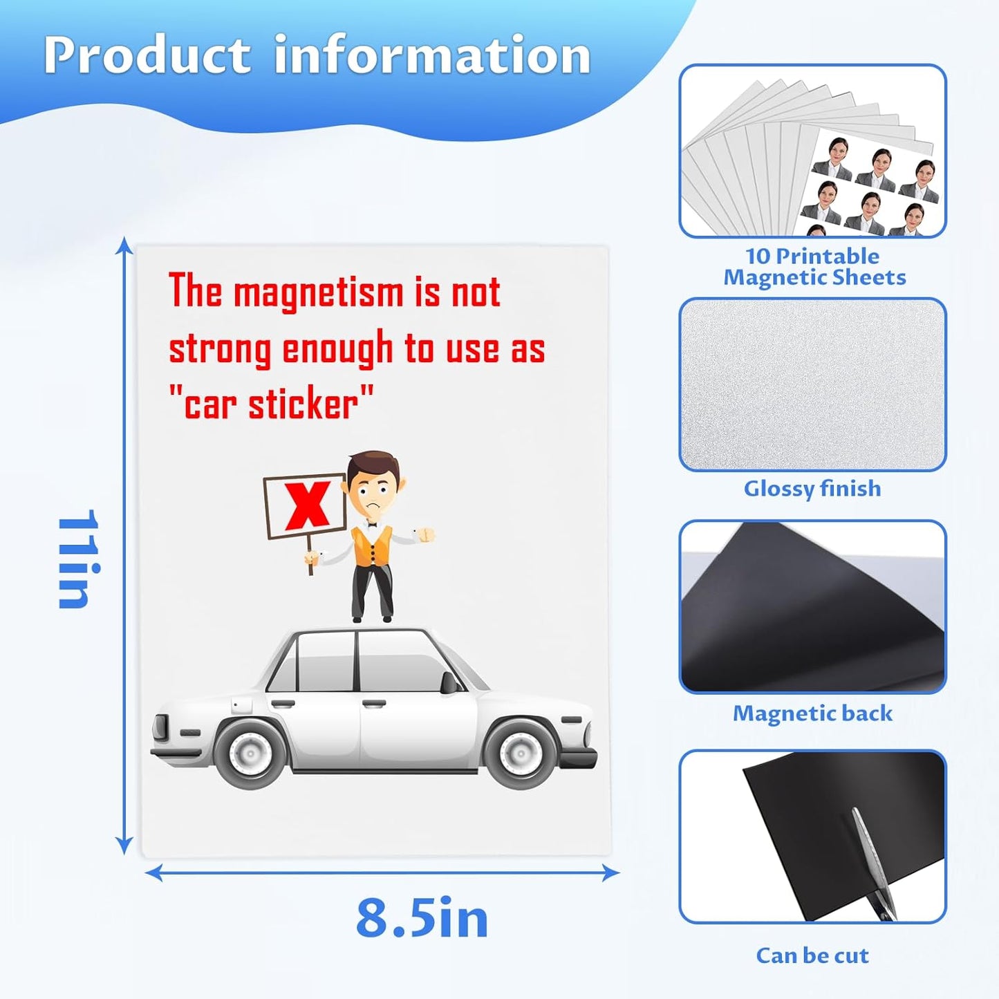 Printable Magnetic Sheets 8.5x11 Inches, 15 Sheets Glossy Print Paper Non-Adhesive Backing, 12mil Thickness for Inkjet Printers DIY Flexible Magnet Photos