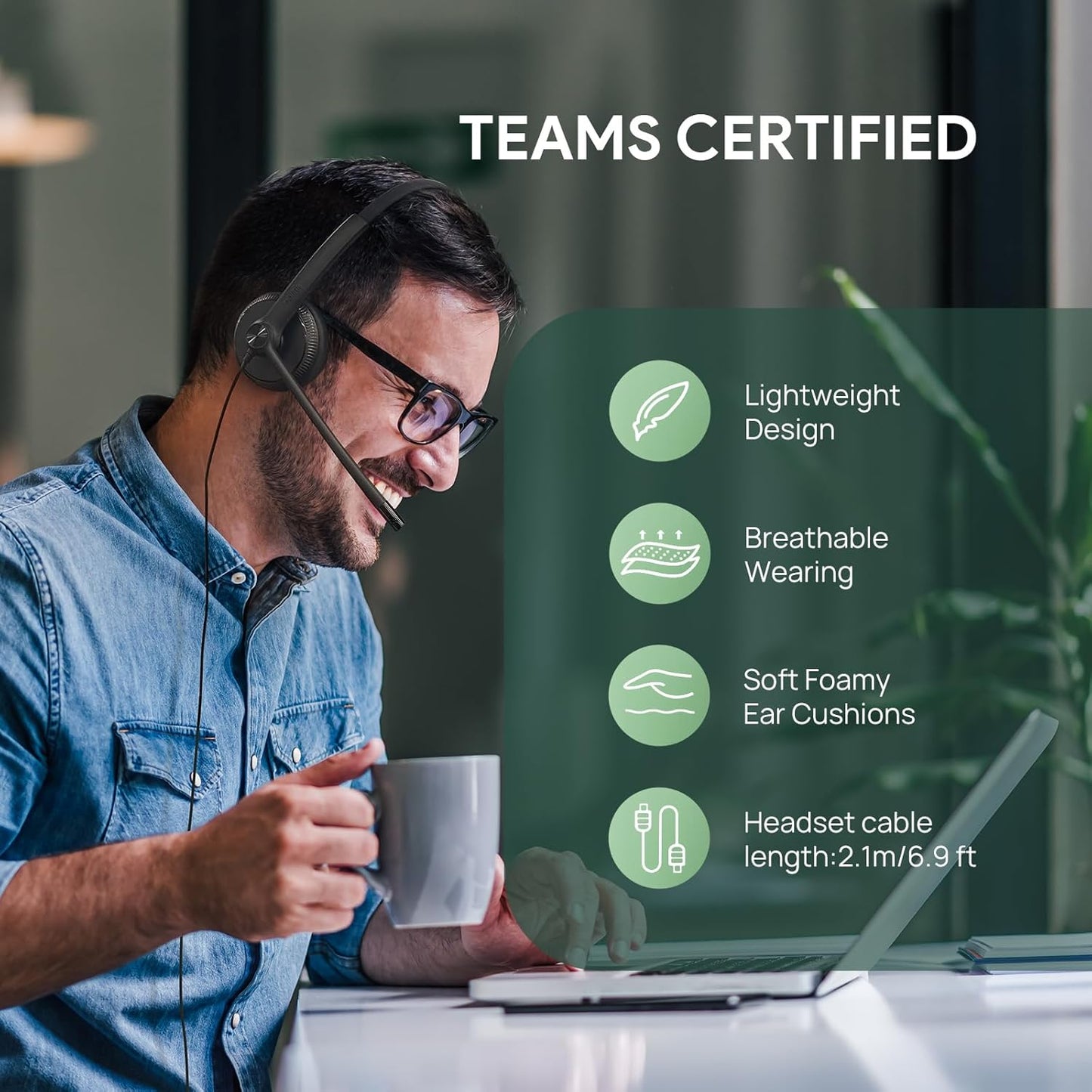 Yealink UH34 USB Headset with Mic,Stereo Wired Headphones with Noise Cancelling Microphone,Teams Certified,Professional Work Headphones for VoIP Phone PC Computer Call Center Office