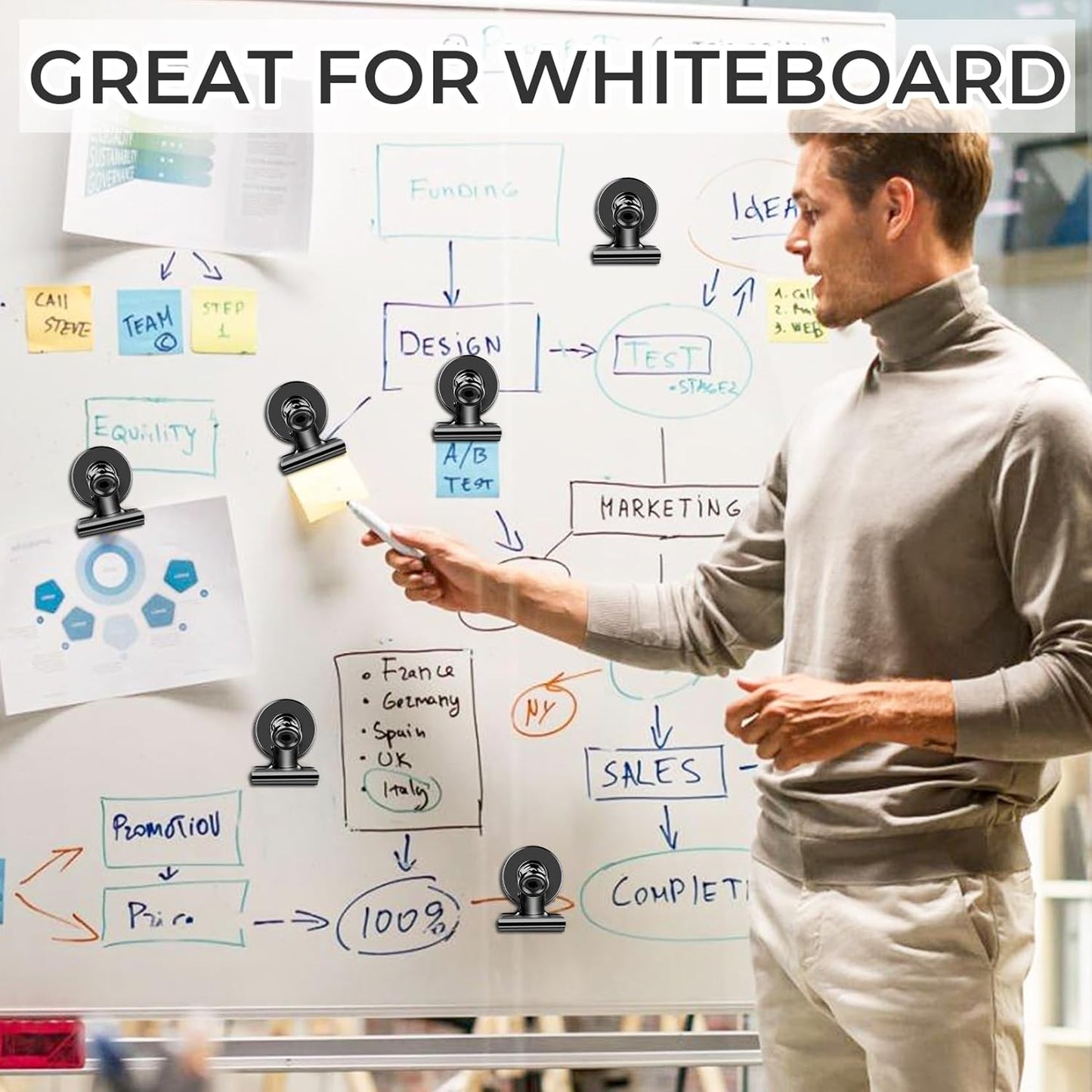 20 Pack Magnetic Clips, Fridge Magnets Refrigerator Magnets, Black Magnet Clips for Whiteboard, Clip Magnets for Photo Displays, Home, Office, Classroom