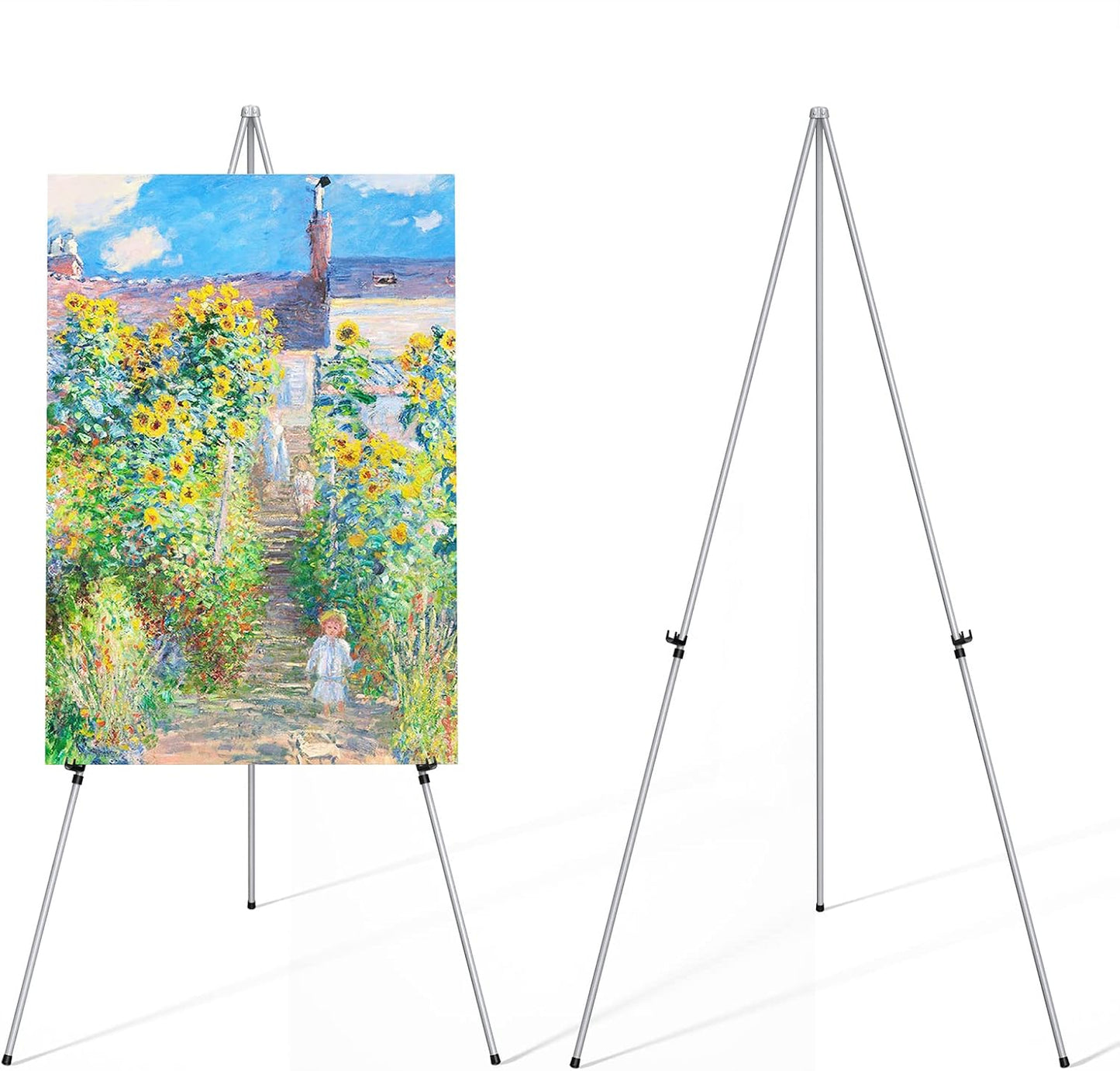 Display Silver Easel Stand - 63" Artist Instant Tripod Collapsible Portable Floor Easel - Adjustable Art Poster Easy Folding Metal Stand for Display Show, Wedding, Painting