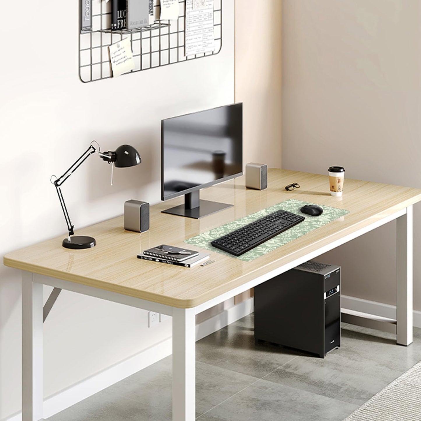 Green Plants Desk Pad Mouse Pad,Large Natural Fresh Mouse Mat with Stitched Edges,Non-Slip Rubber Base Elegant Mousepad for Office PC Keyboard Laptop and Home Work Desk Mat(27.5X11.8 in)