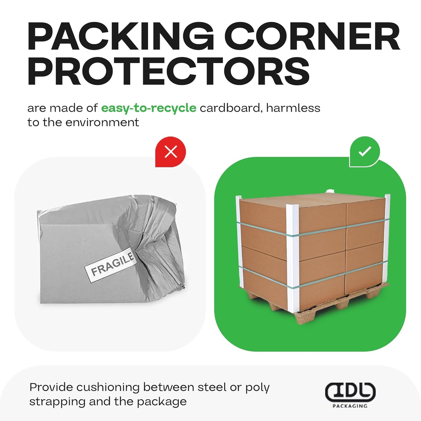 IDL Packaging 2” x 2” x 9” Cardboard Edge Protector (Pack of 20) - Corner Protectors for Shipping, Storage, & Moving – Reinforced Corner Guard Protection for Pallets, Wall Corners, & Furniture