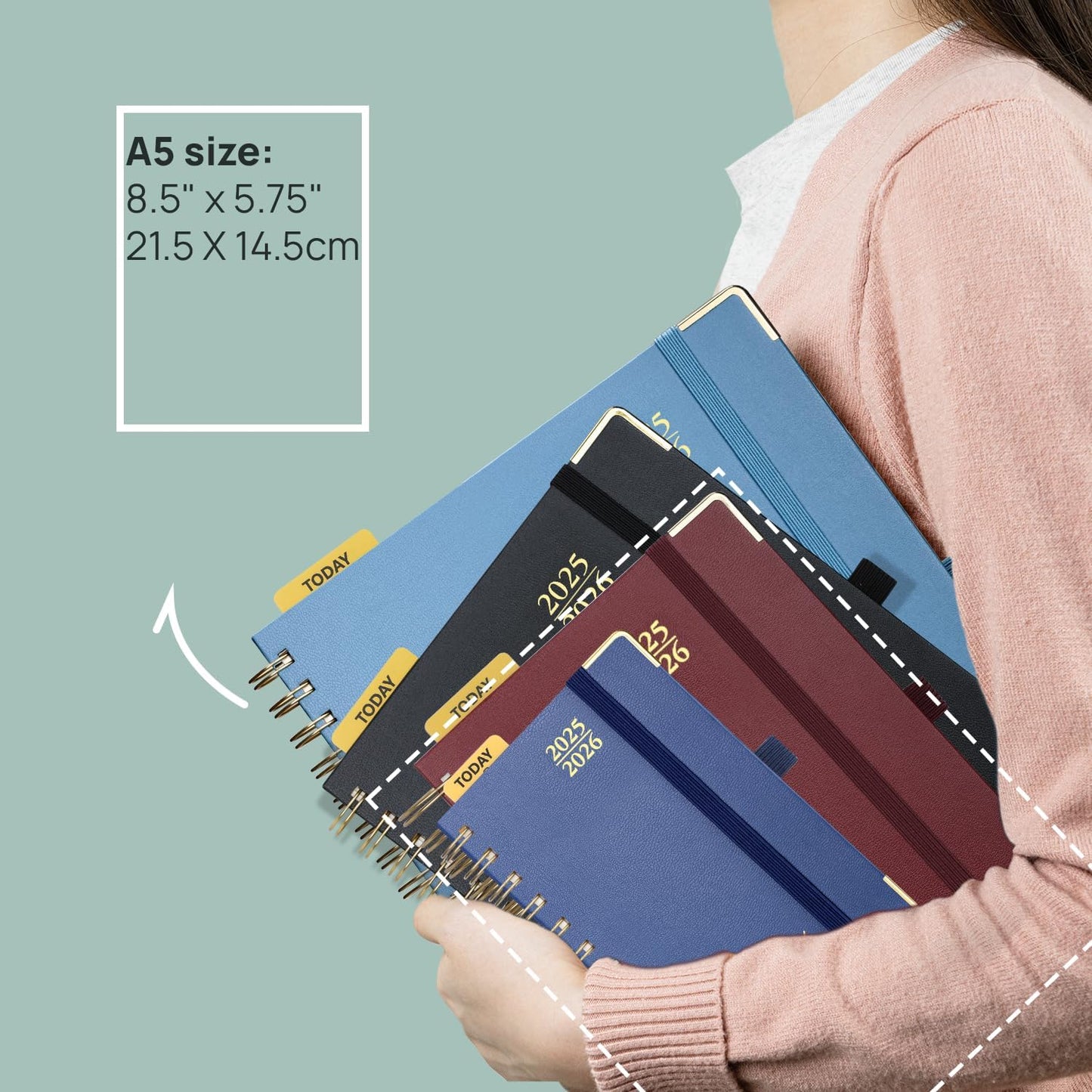 POPRUN Academic Daily Planner 2025-2026 One Page A Day - [5.75" x 8.5"- Spiral Hard Cover], Appointment Book (July 2025 - June 2026) with Monthly Calendar - Midnight Green