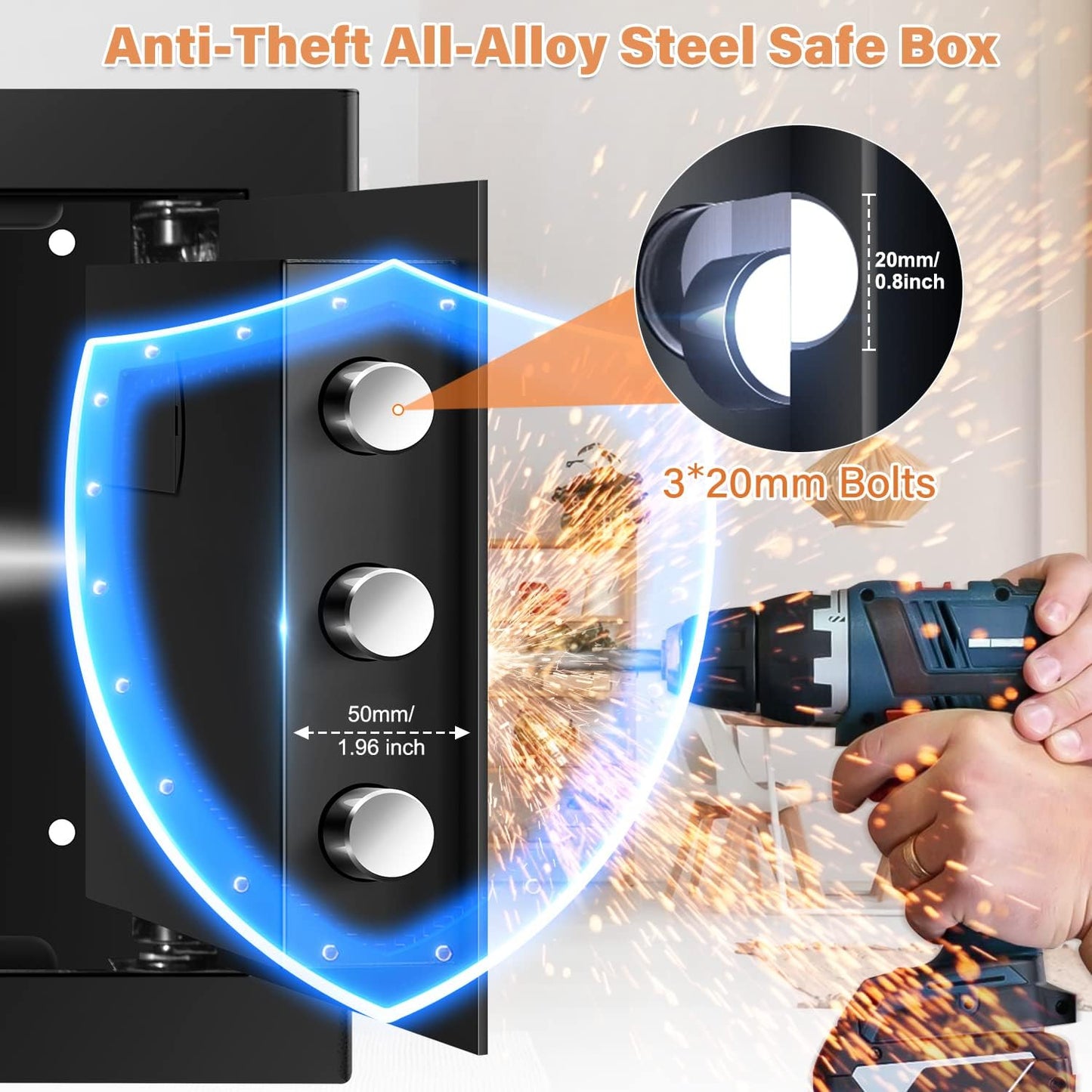 1.2 Cubic Home Safe with Fireproof Bag, Anti-Theft Safe Box for Pistol, Money, Medicine & Documents
