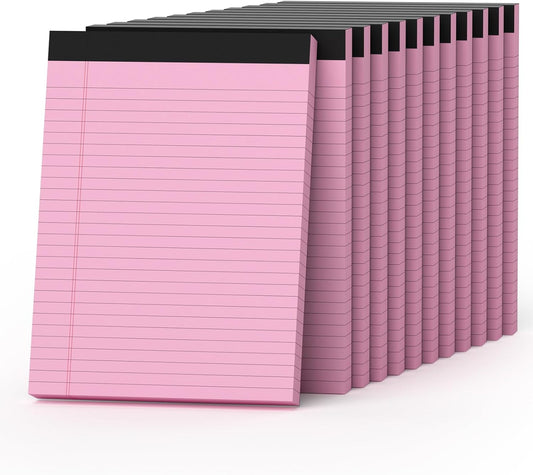 Pink Legal Pads 8.5 x 11, Notepads 8.5 x 11, Wide Ruled, 12 Pack Pink Note Pads 8.5 x 11, Pink Paper 8.5 x 11, Legal Size Paper, 30 Sheet/Notepad, Lined Paper, Writing Pads for Study, Office, Home