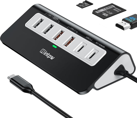 USB C Hub 10Gbps, 9-in-1 USB C Docking station with 4K@60Hz HDMI, Type-C & 2 Type-A 3.2, 2 USB-A 2.0, PD 100W, SD/TF Port, Black Aluminum USB Hub for Laptop, iPhone 16/15 Series, MacBook Air/Pro