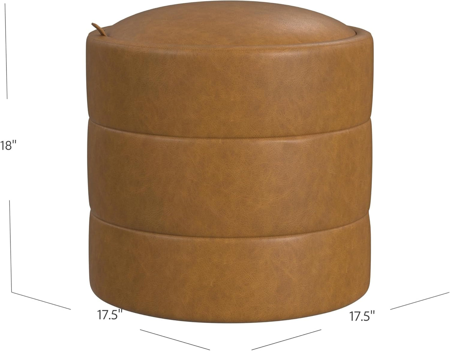 HomePop Storage Round Ottoman with Removable Lid Home Décor|Upholstered Round Velvet Foot Rest Ottoman - Carmel Faux Leather
